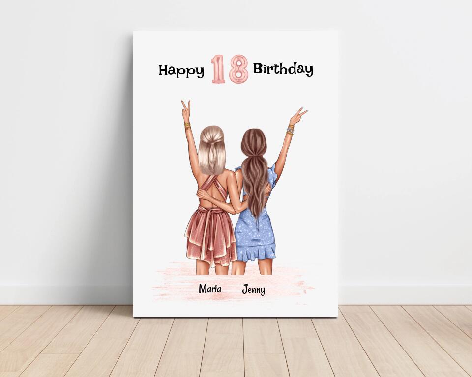 Beste Freundin 18 Geburtstag Geschenk Leinwandbild personalisiert - Cantty