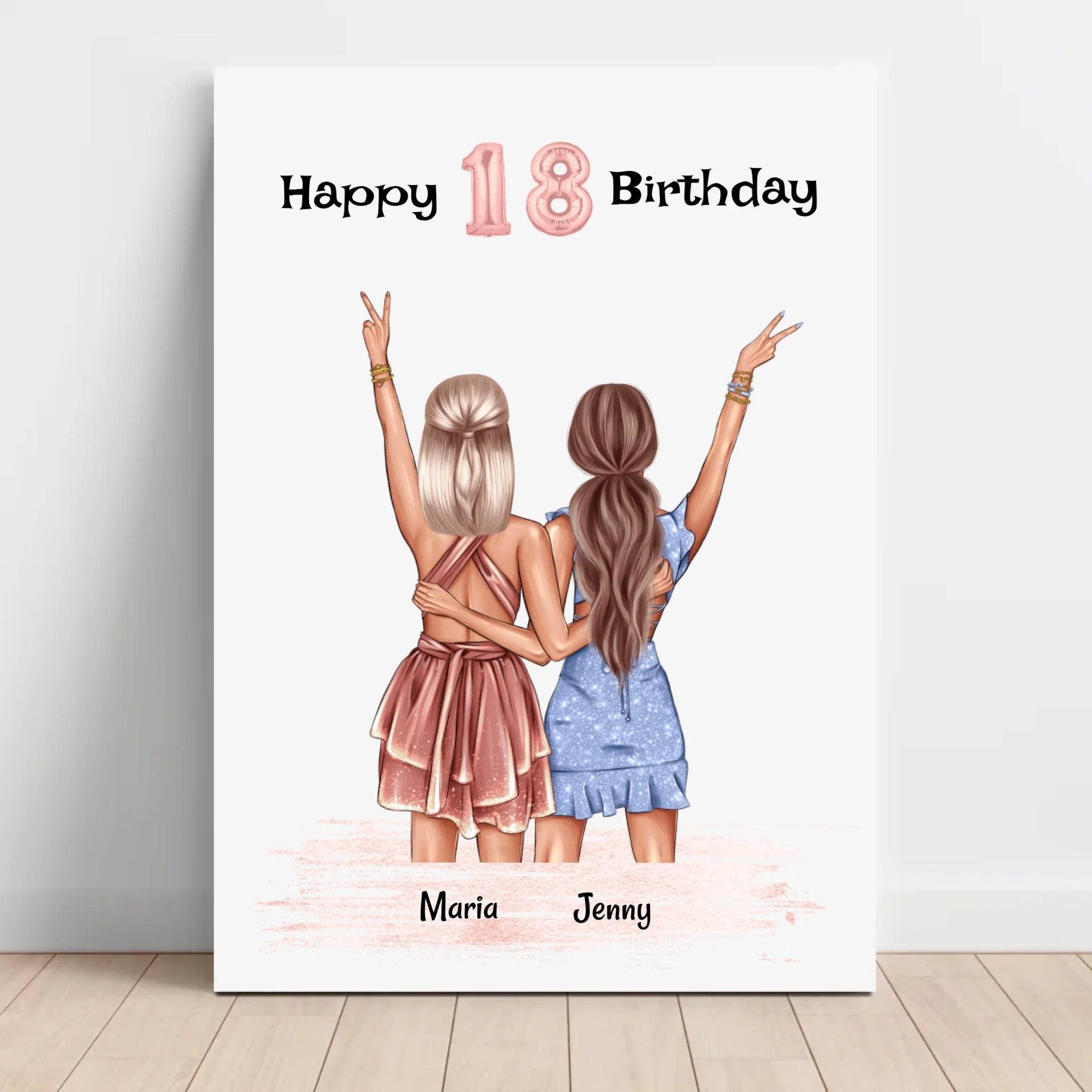 Beste Freundin 18 Geburtstag Geschenk Leinwandbild personalisiert - Cantty