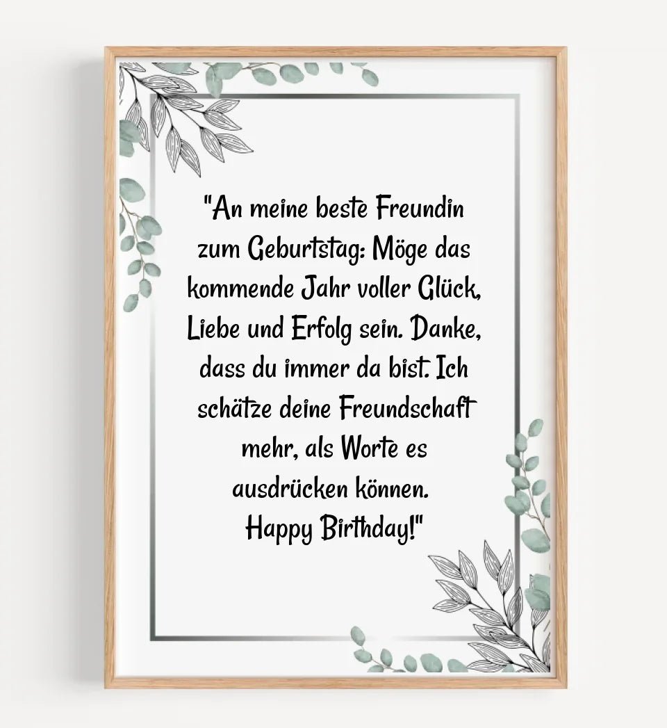 Beste Freundin Spruch zum Geburtstag Poster Geschenk - Cantty