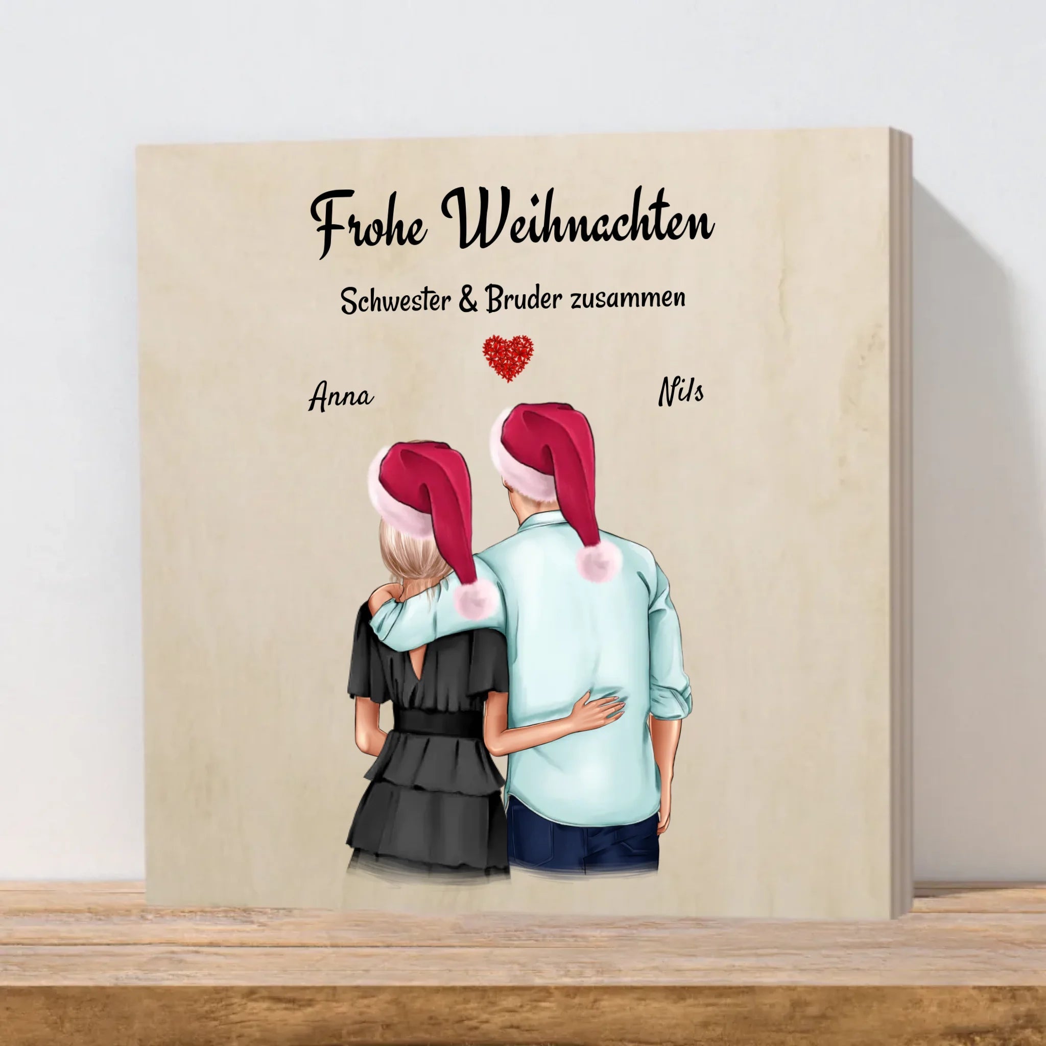 Bruder Schwester Echtholz Bild Geschenk Weihnachten - Cantty