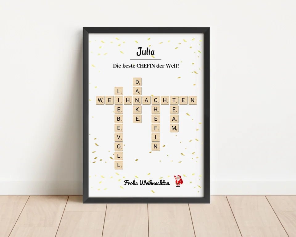 Chefin Weihnachtsgeschenk Bild Scrabble Style personalisierbar - Cantty