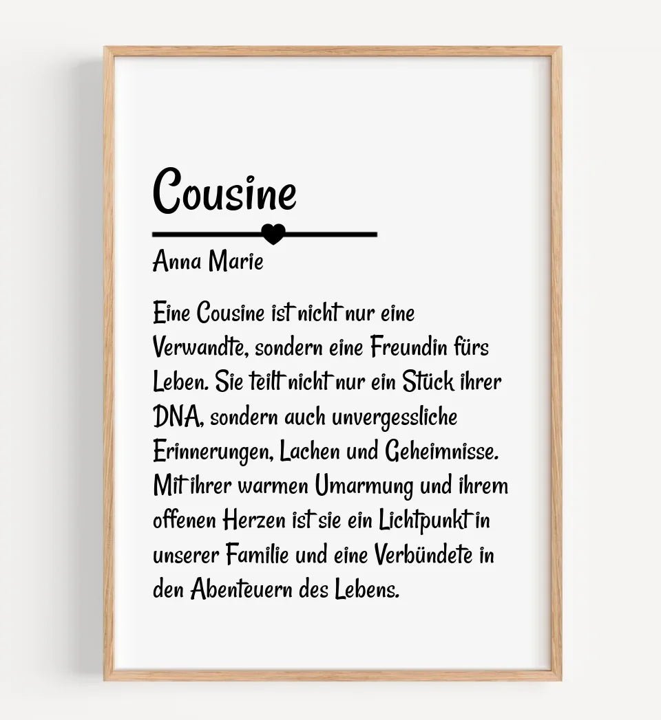 Cousine Definition Poster Geschenk personalisiert - Cantty