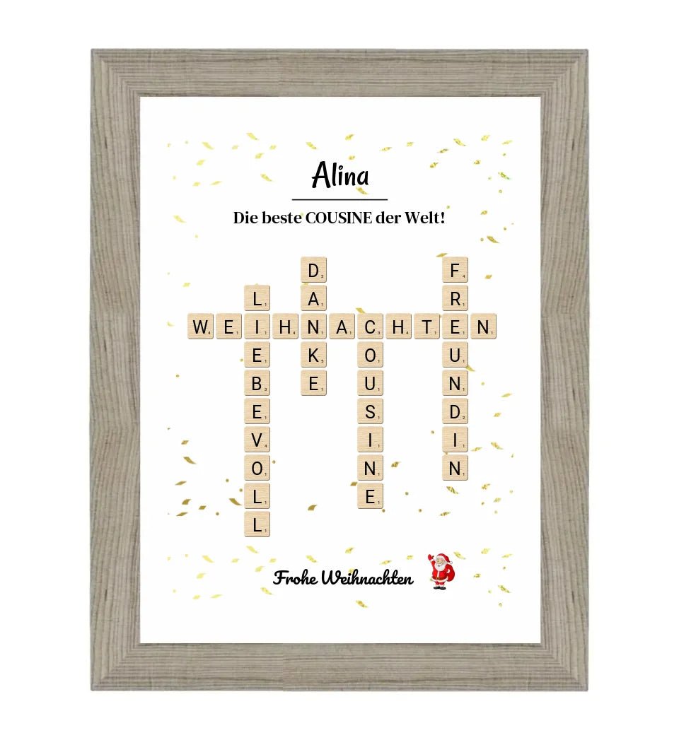 Cousine Weihnachtsgeschenk Bild Scrabble Style personalisierbar - Cantty