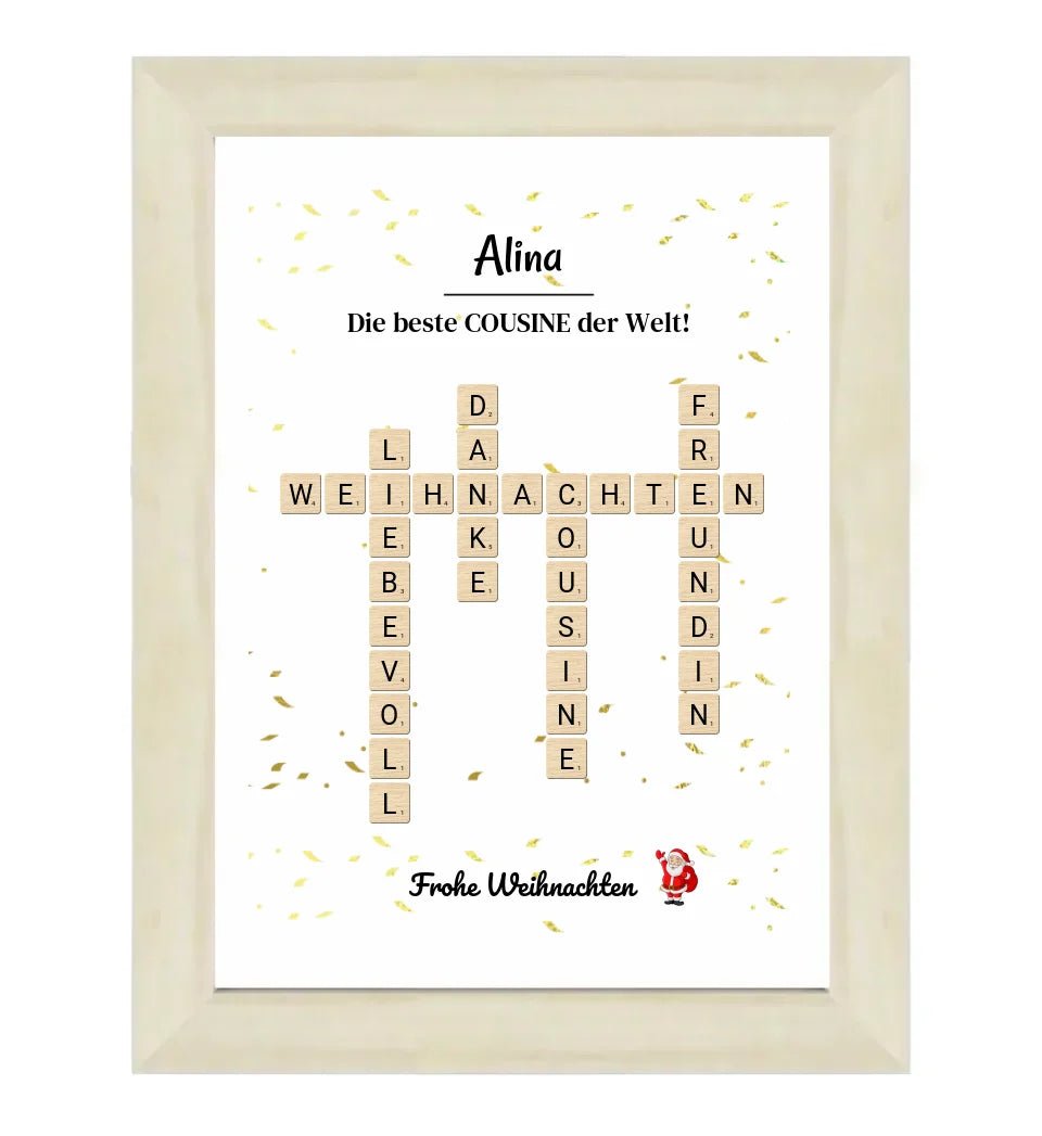 Cousine Weihnachtsgeschenk Bild Scrabble Style personalisierbar - Cantty