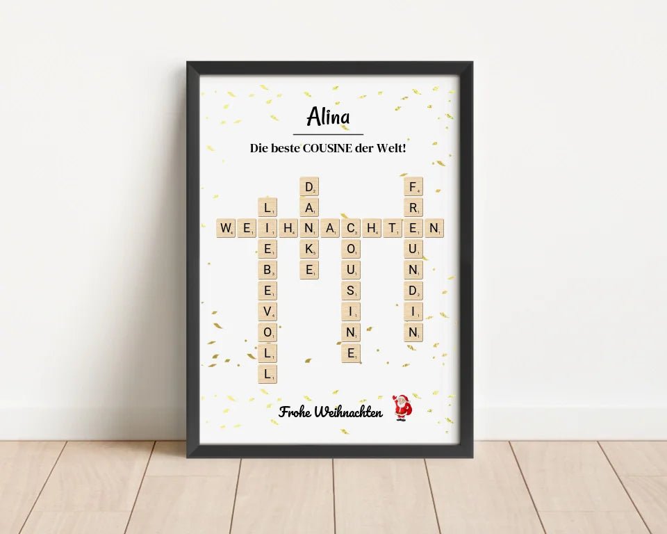 Cousine Weihnachtsgeschenk Bild Scrabble Style personalisierbar - Cantty