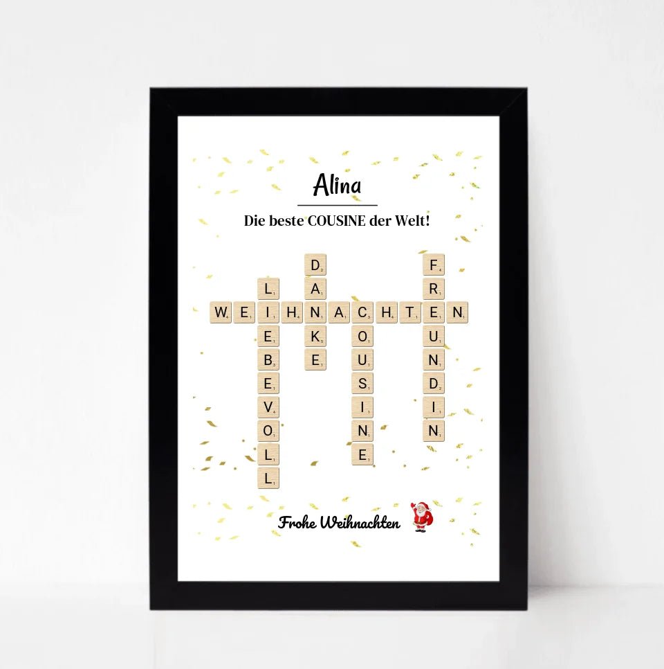 Cousine Weihnachtsgeschenk Bild Scrabble Style personalisierbar - Cantty