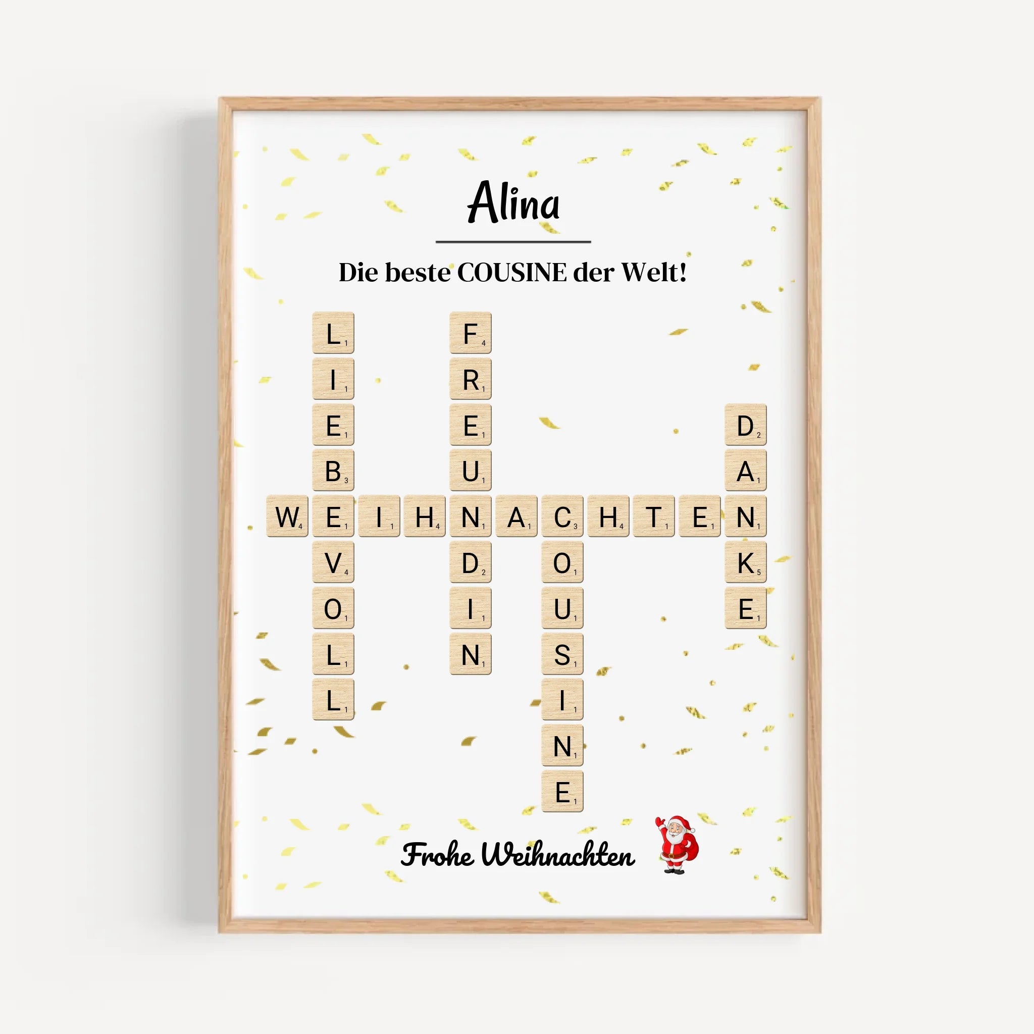 Cousine Weihnachtsgeschenk Bild Scrabble Style personalisierbar - Cantty