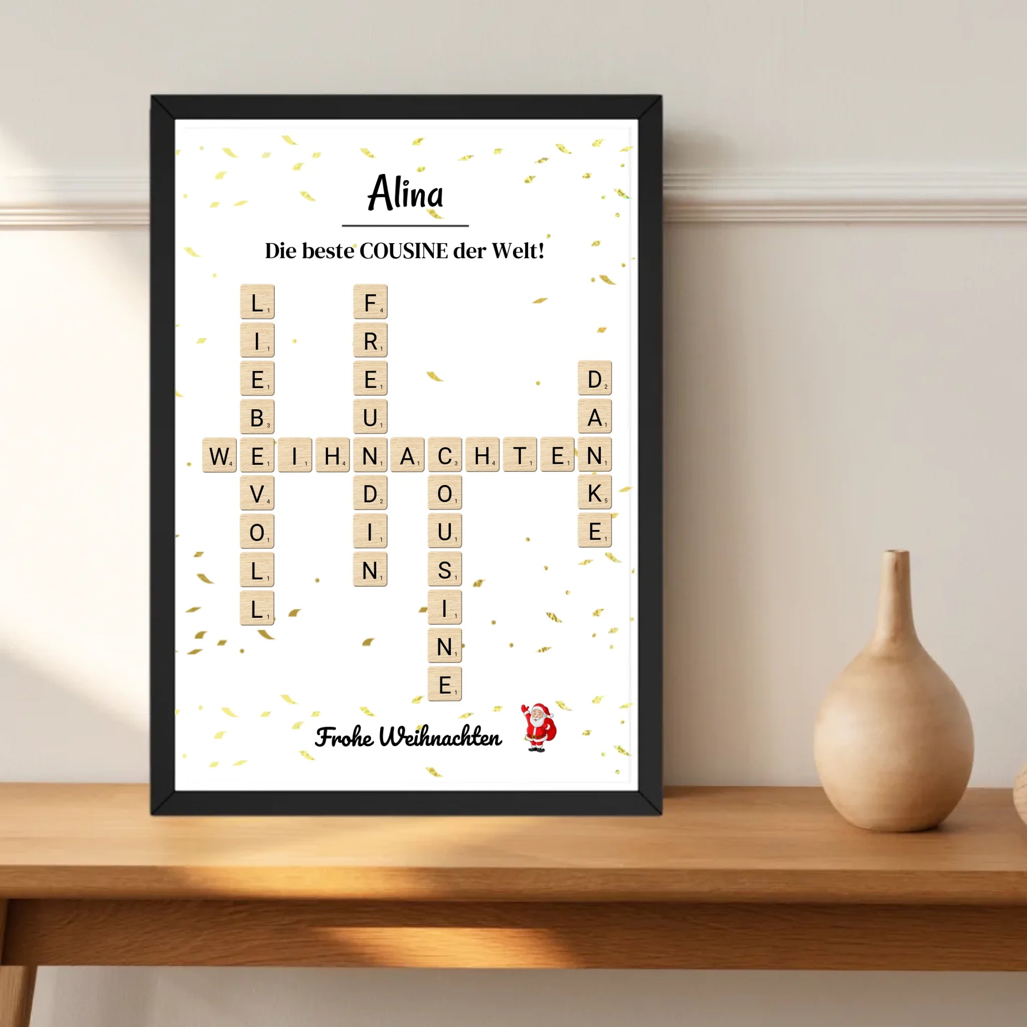 Cousine Weihnachtsgeschenk Bild Scrabble Style personalisierbar - Cantty