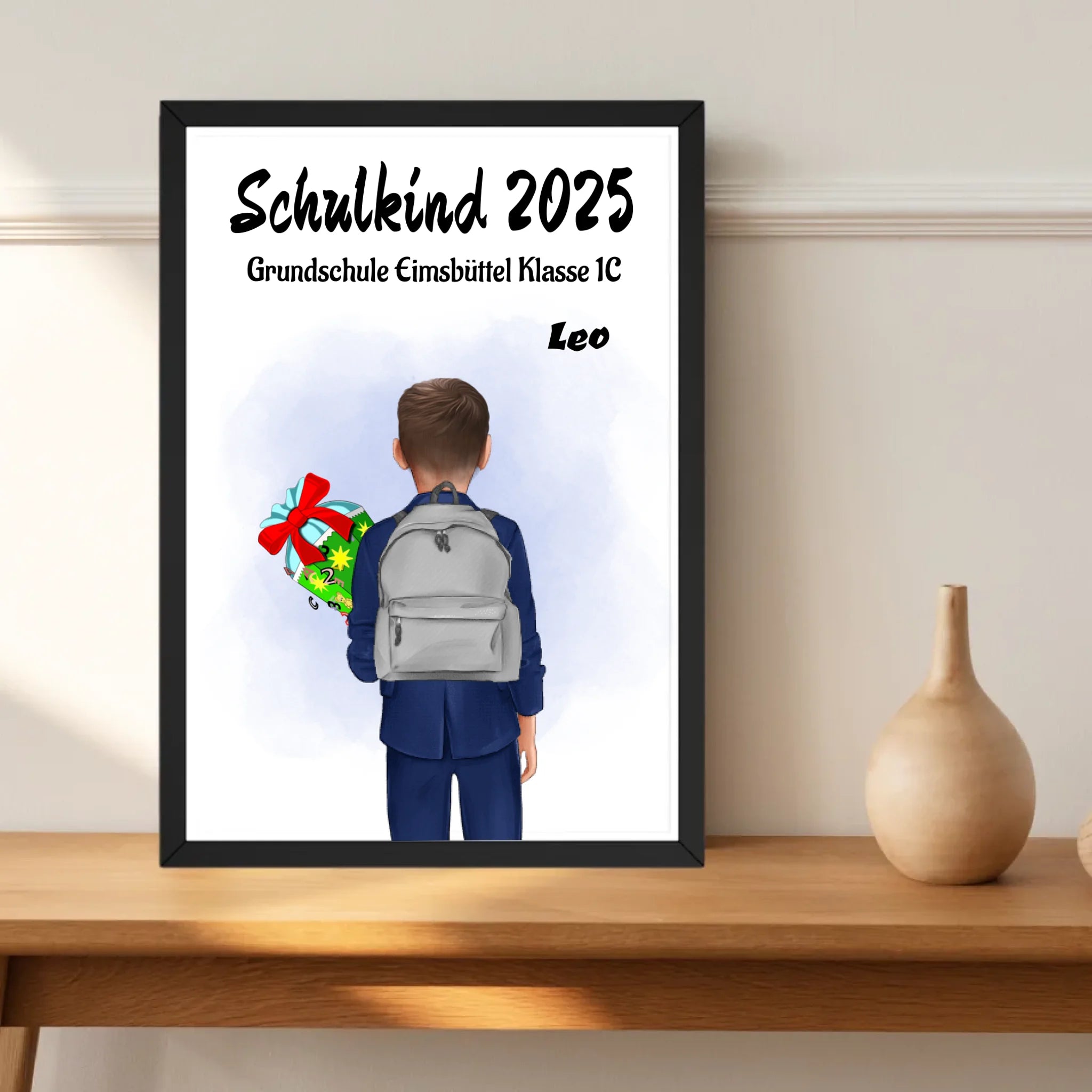 Einschulung Geschenk Junge Bild Poster Karte Schulkind - Cantty