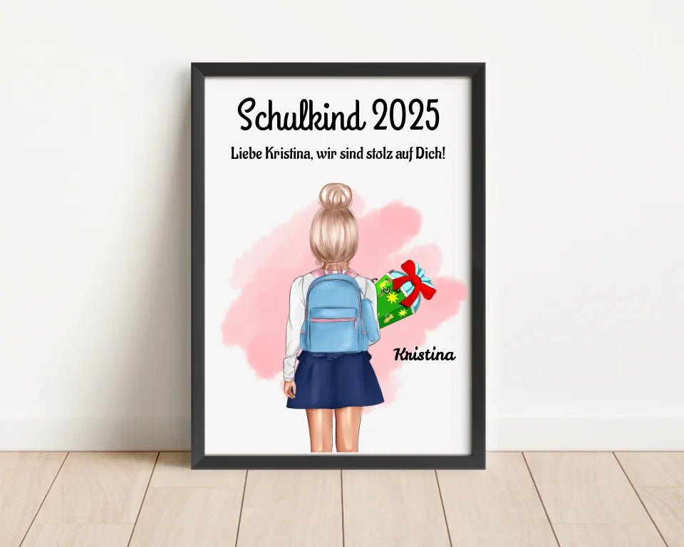 Einschulung Mädchen Bild Poster Geschenk Schulkind 1 Klasse personalisiert - Cantty