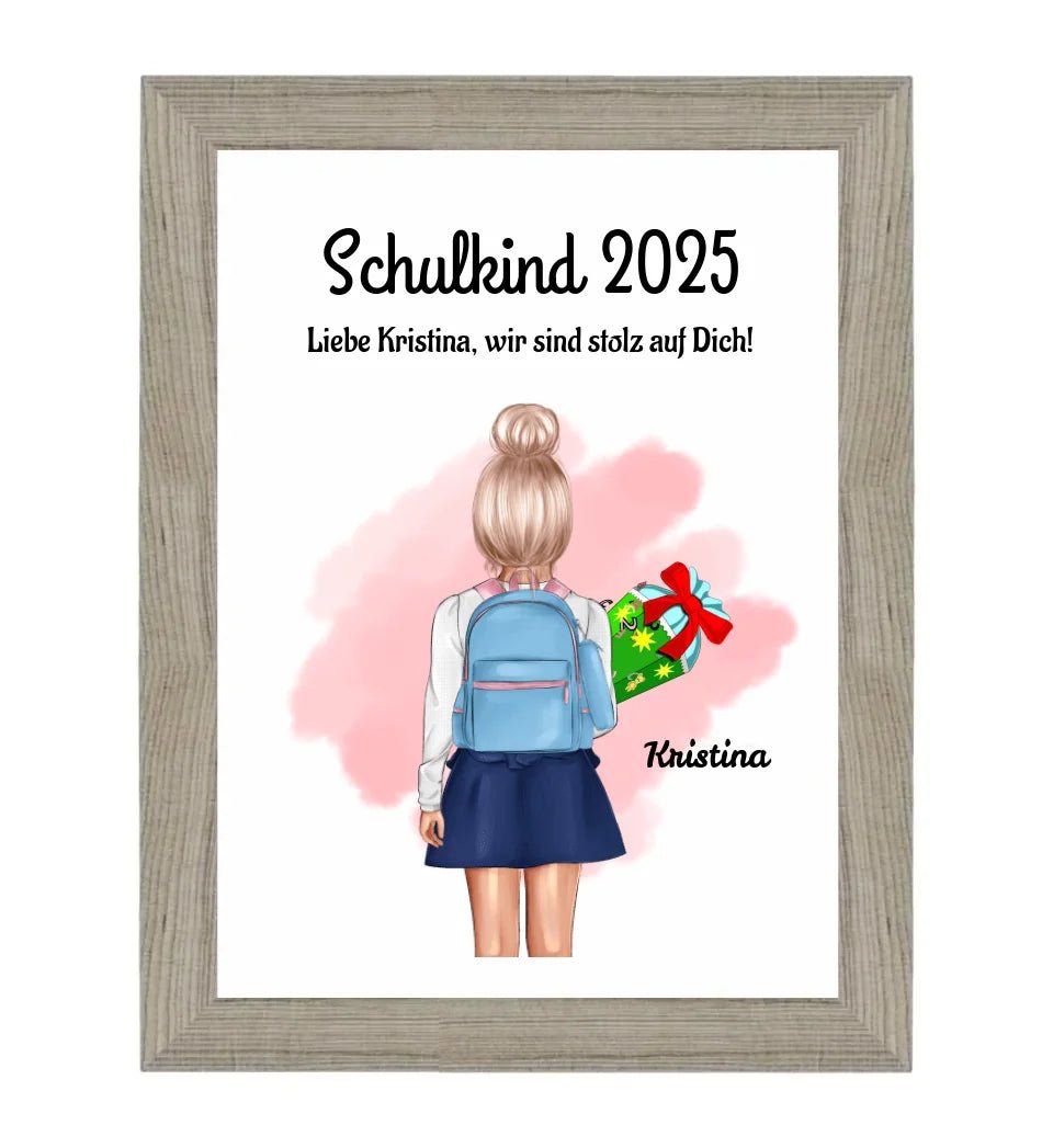 Einschulung Mädchen Bild Poster Geschenk Schulkind 1 Klasse personalisiert - Cantty