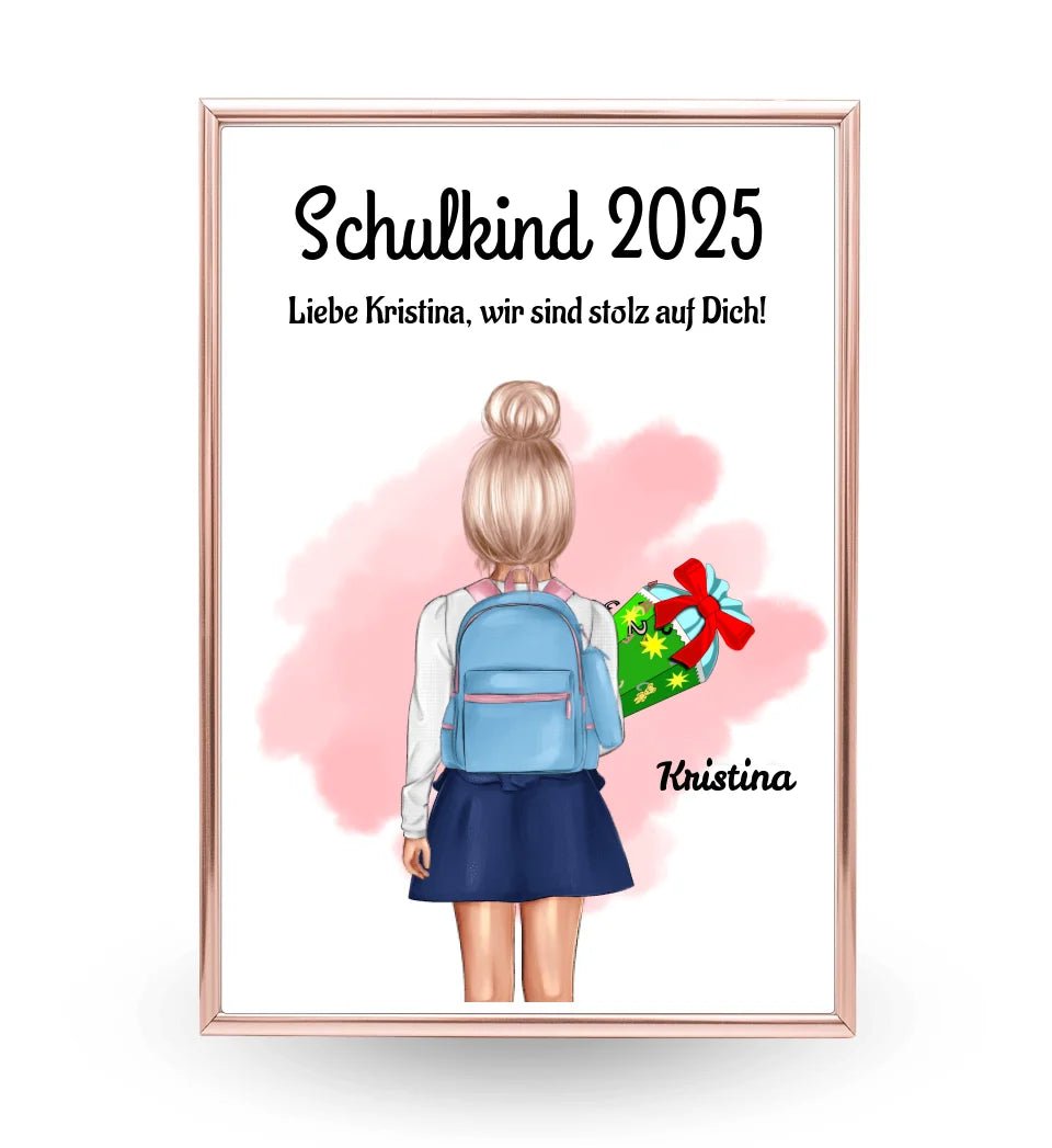 Einschulung Mädchen Bild Poster Geschenk Schulkind 1 Klasse personalisiert - Cantty