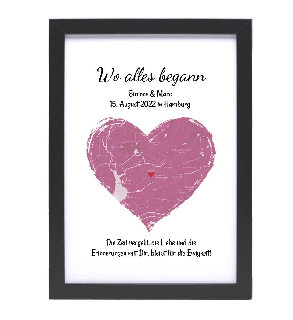 Erinnerungsgeschenk "Wo alles begann" Karte personalisiert, Koordinaten Bild Verlobung Jahrestag Hochzeitsgeschenk Poster - Cantty