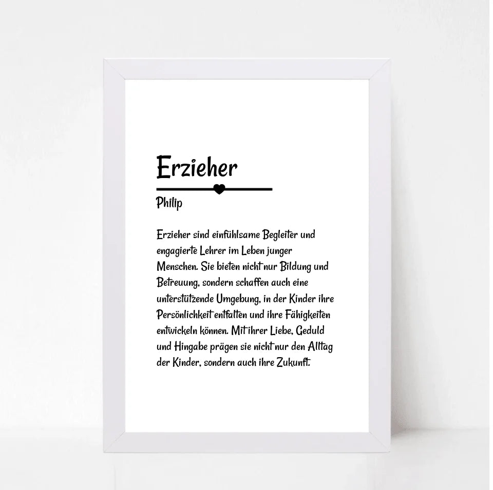 Erzieher Definition Poster Geschenk personalisiert - Cantty