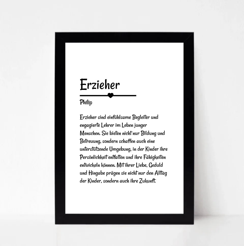 Erzieher Definition Poster Geschenk personalisiert - Cantty