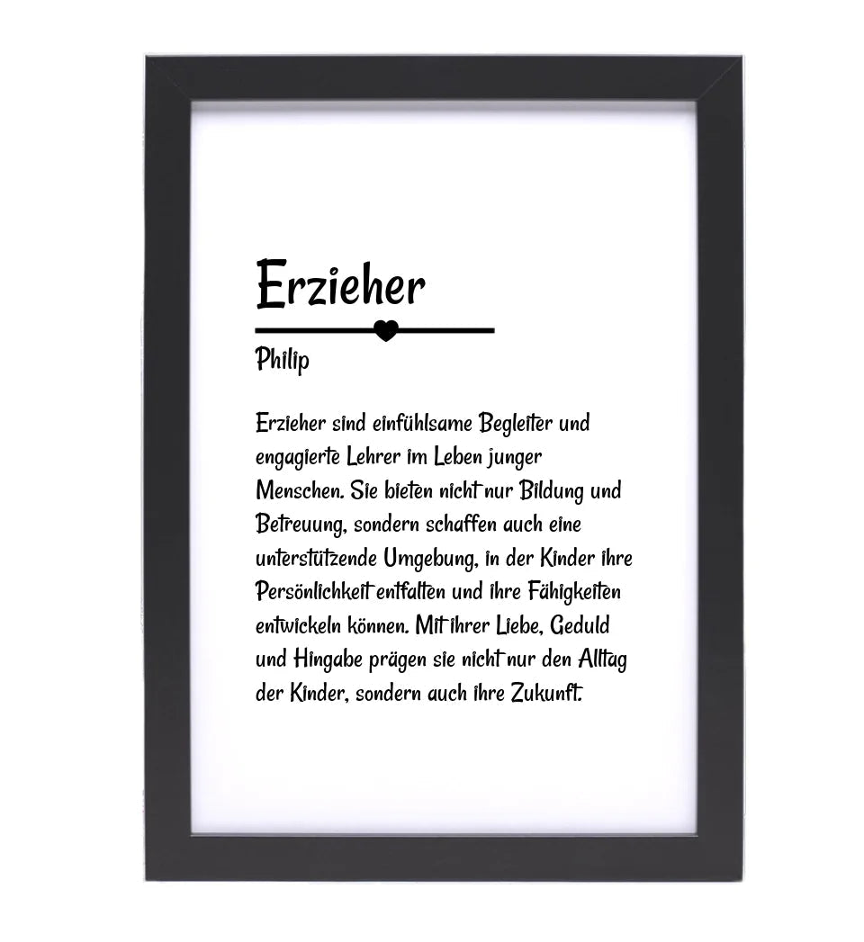 Erzieher Definition Poster Geschenk personalisiert - Cantty