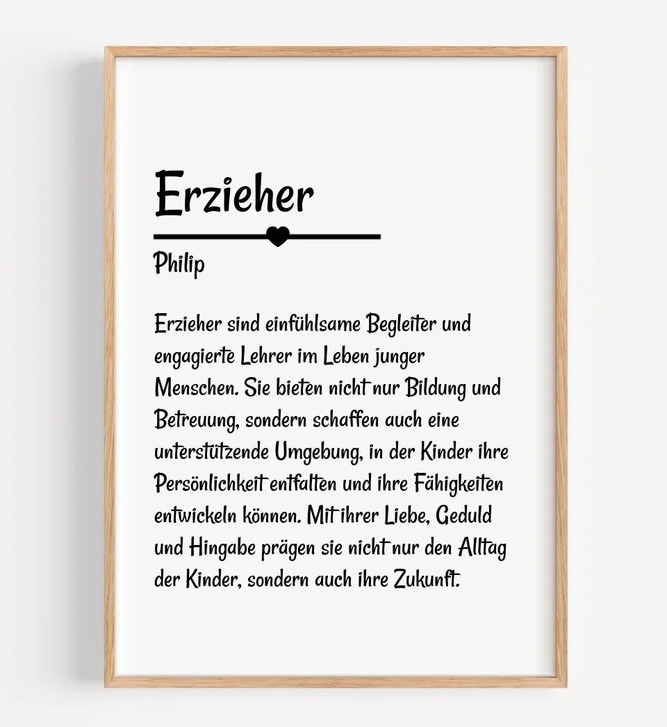 Erzieher Definition Poster Geschenk personalisiert - Cantty