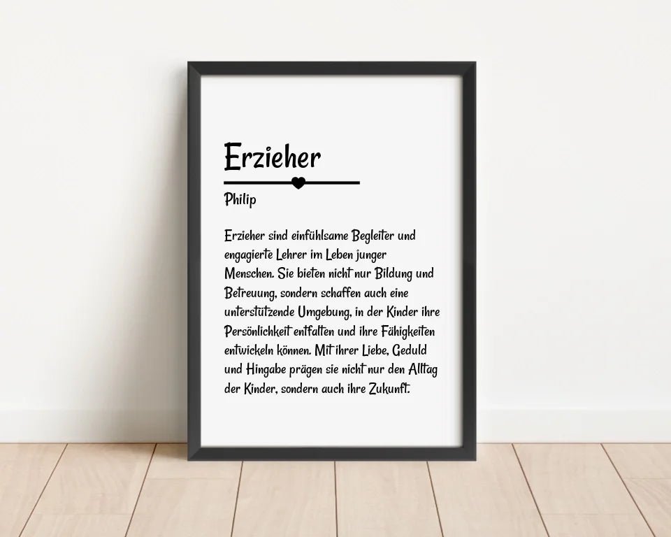 Erzieher Definition Poster Geschenk personalisiert - Cantty