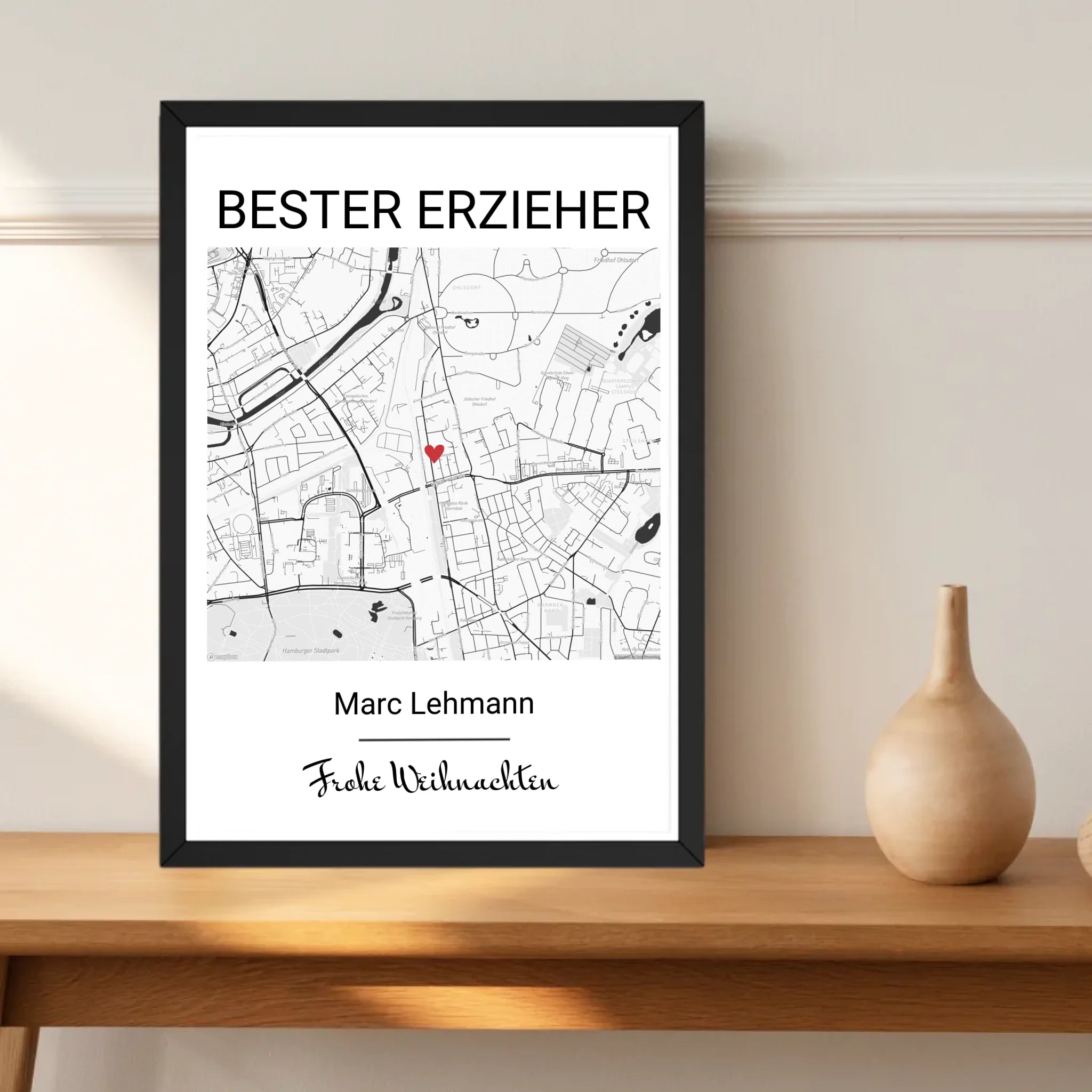 Erzieher Weihnachtsgeschenk Poster Stadtkarte personalisiert - Cantty