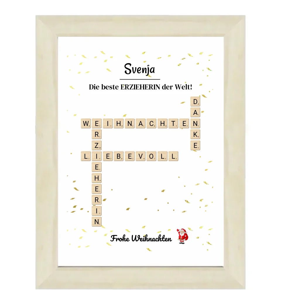 Erzieherin Weihnachtsgeschenk Bild Scrabble Style personalisierbar - Cantty