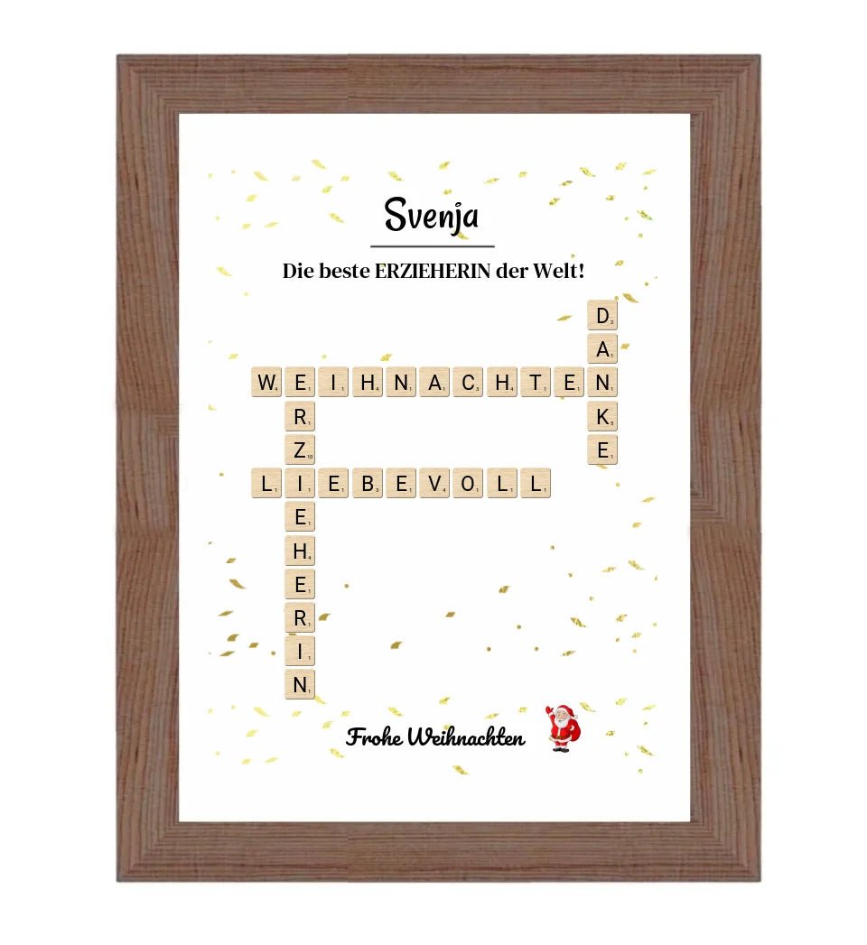 Erzieherin Weihnachtsgeschenk Bild Scrabble Style personalisierbar - Cantty