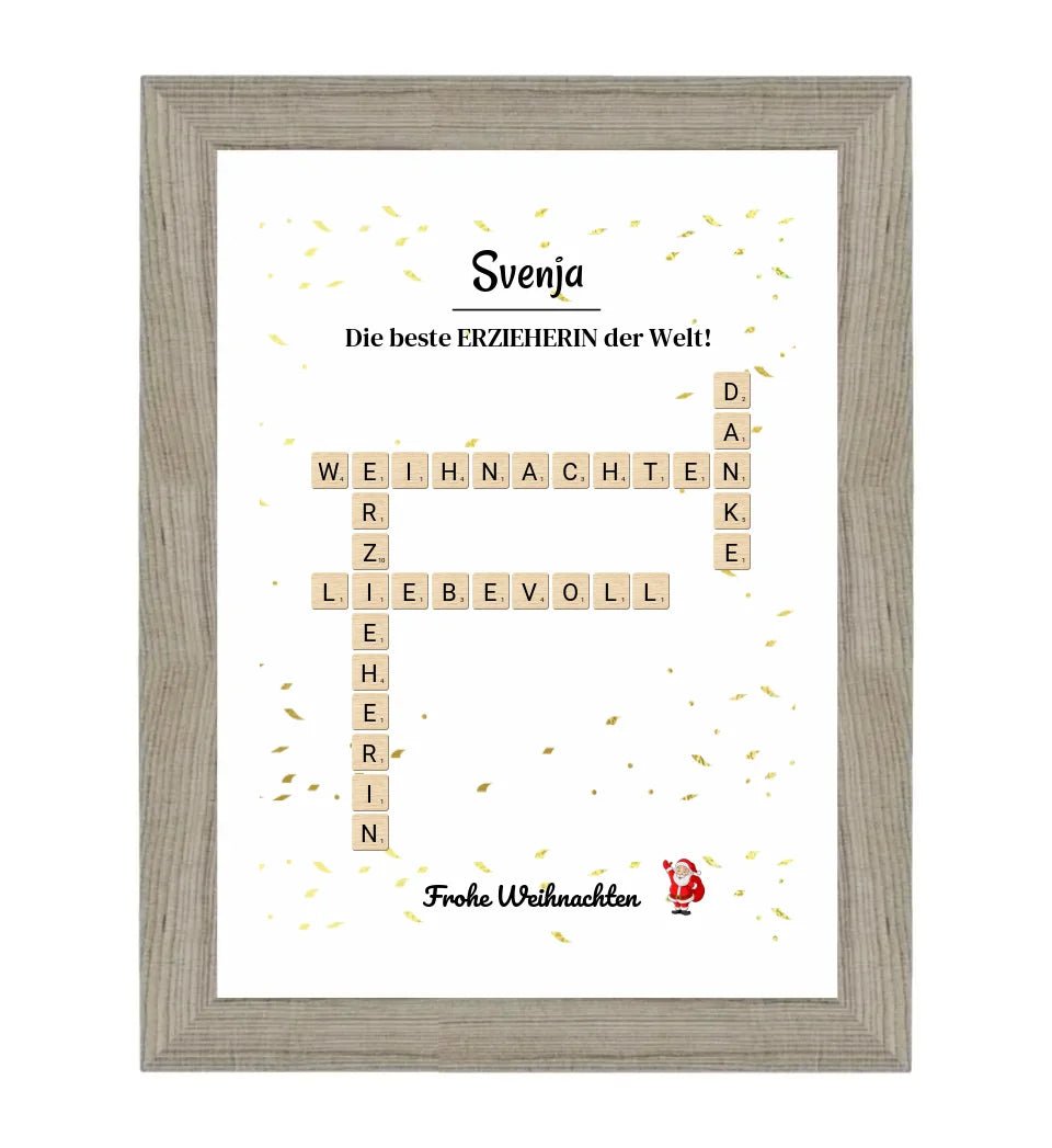 Erzieherin Weihnachtsgeschenk Bild Scrabble Style personalisierbar - Cantty