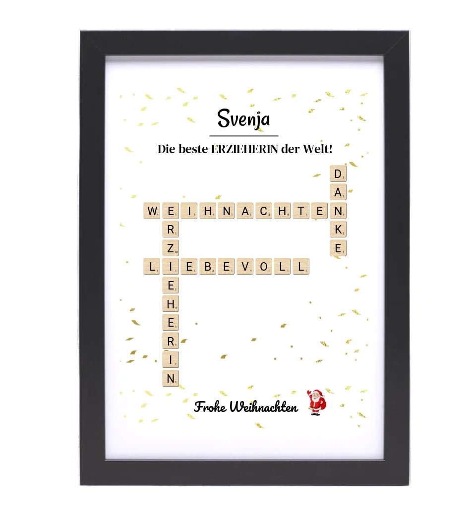 Erzieherin Weihnachtsgeschenk Bild Scrabble Style personalisierbar - Cantty