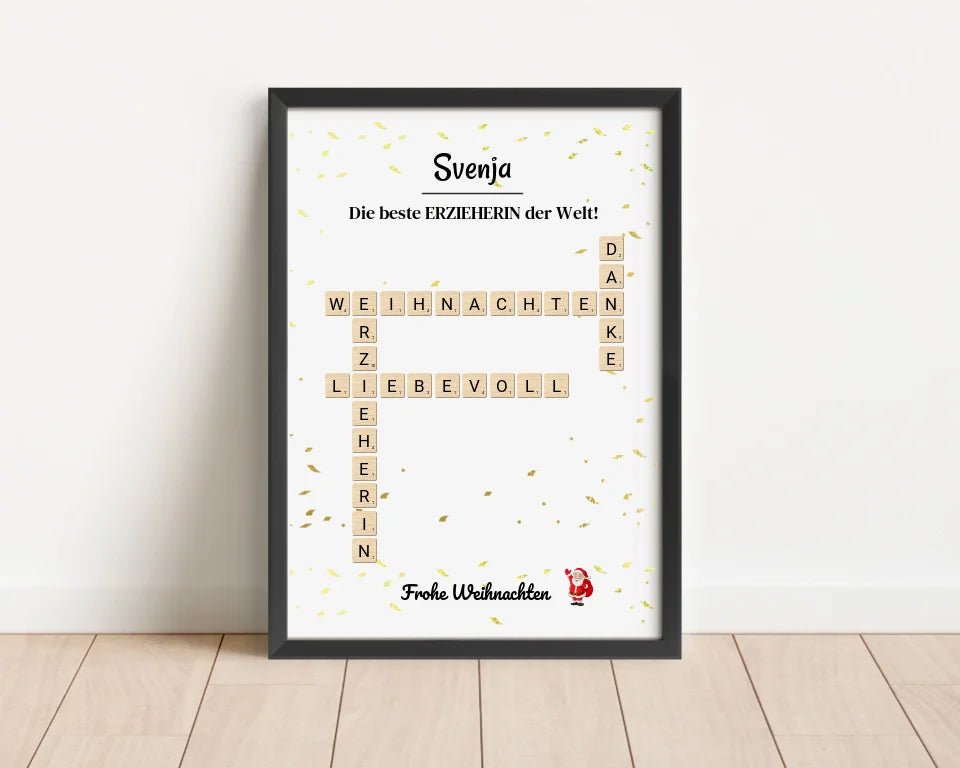 Erzieherin Weihnachtsgeschenk Bild Scrabble Style personalisierbar - Cantty