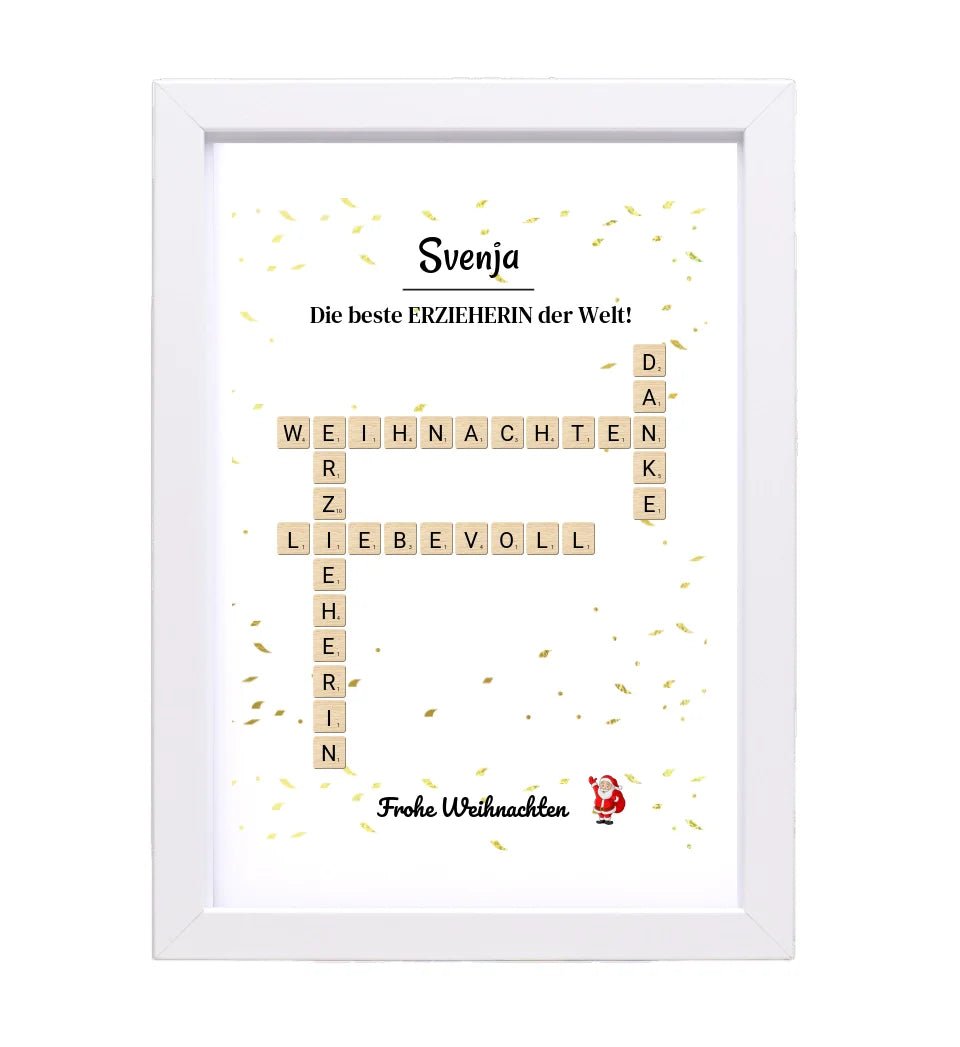 Erzieherin Weihnachtsgeschenk Bild Scrabble Style personalisierbar - Cantty