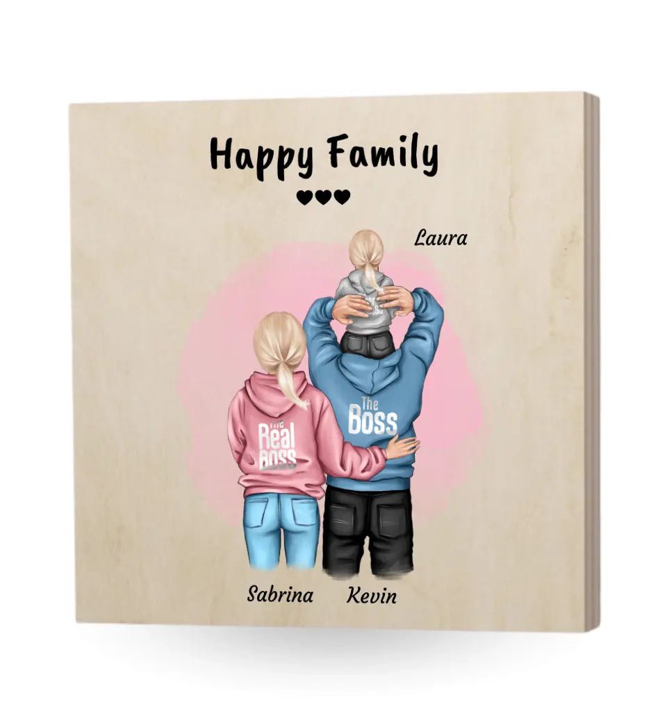 Familie Holzbild mit Kind personalisiert - Cantty