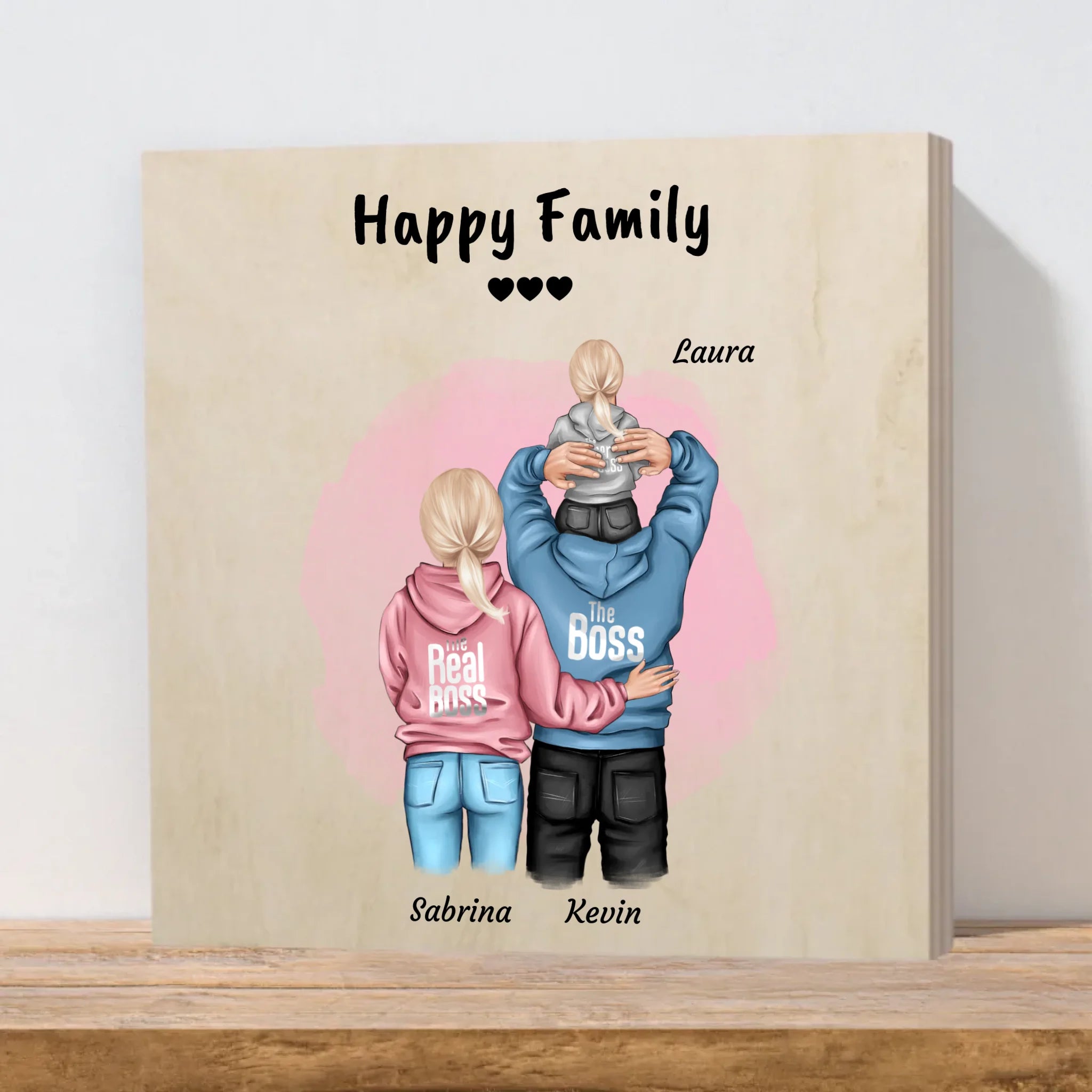 Familie Holzbild mit Kind personalisiert - Cantty