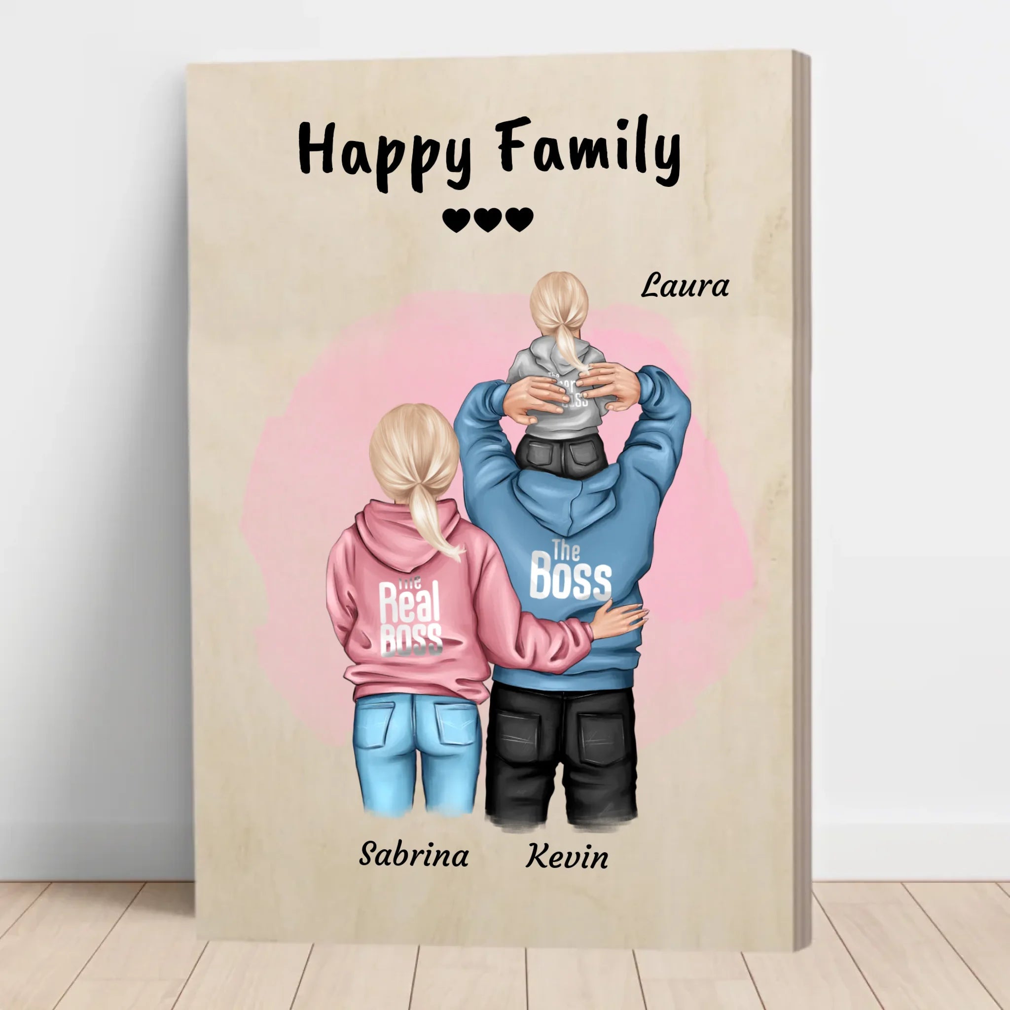 Familie Holzbild mit Kind personalisiert - Cantty