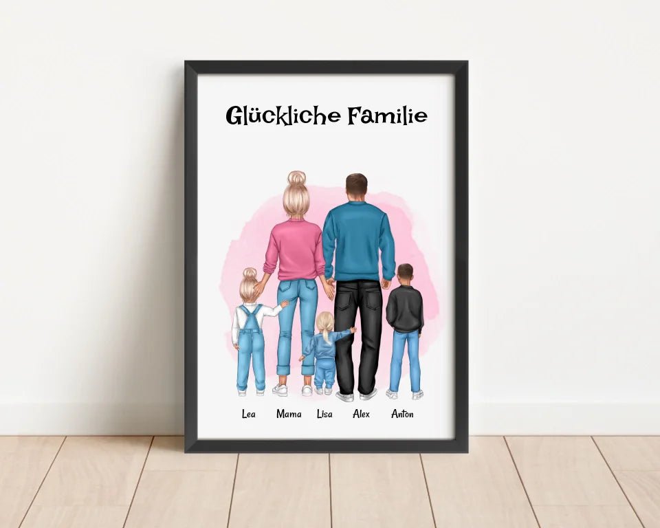 Familie mit Kinder Bild Geschenk personalisiert - Cantty