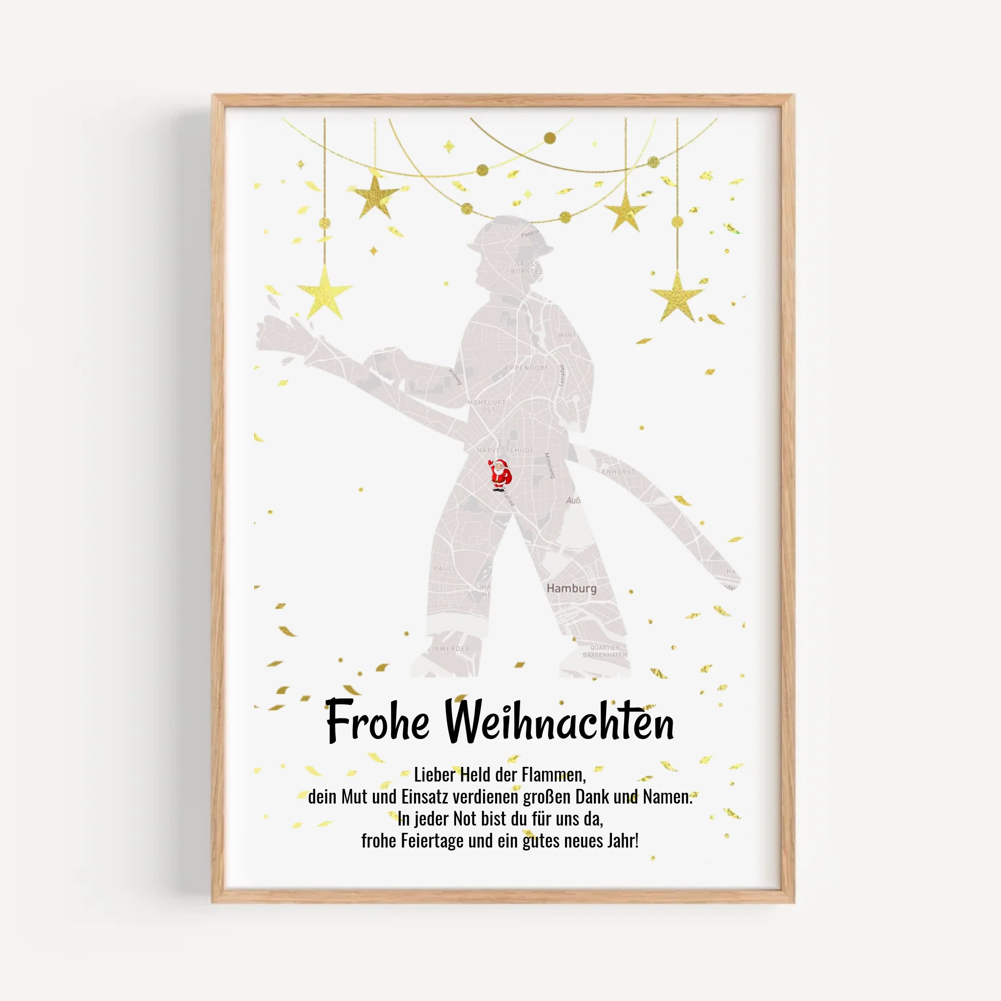 Feuerwehrmann Weihnachtsgeschenk Koordinaten Bild Stadtkarte mit Weihnachtswünsche - Cantty