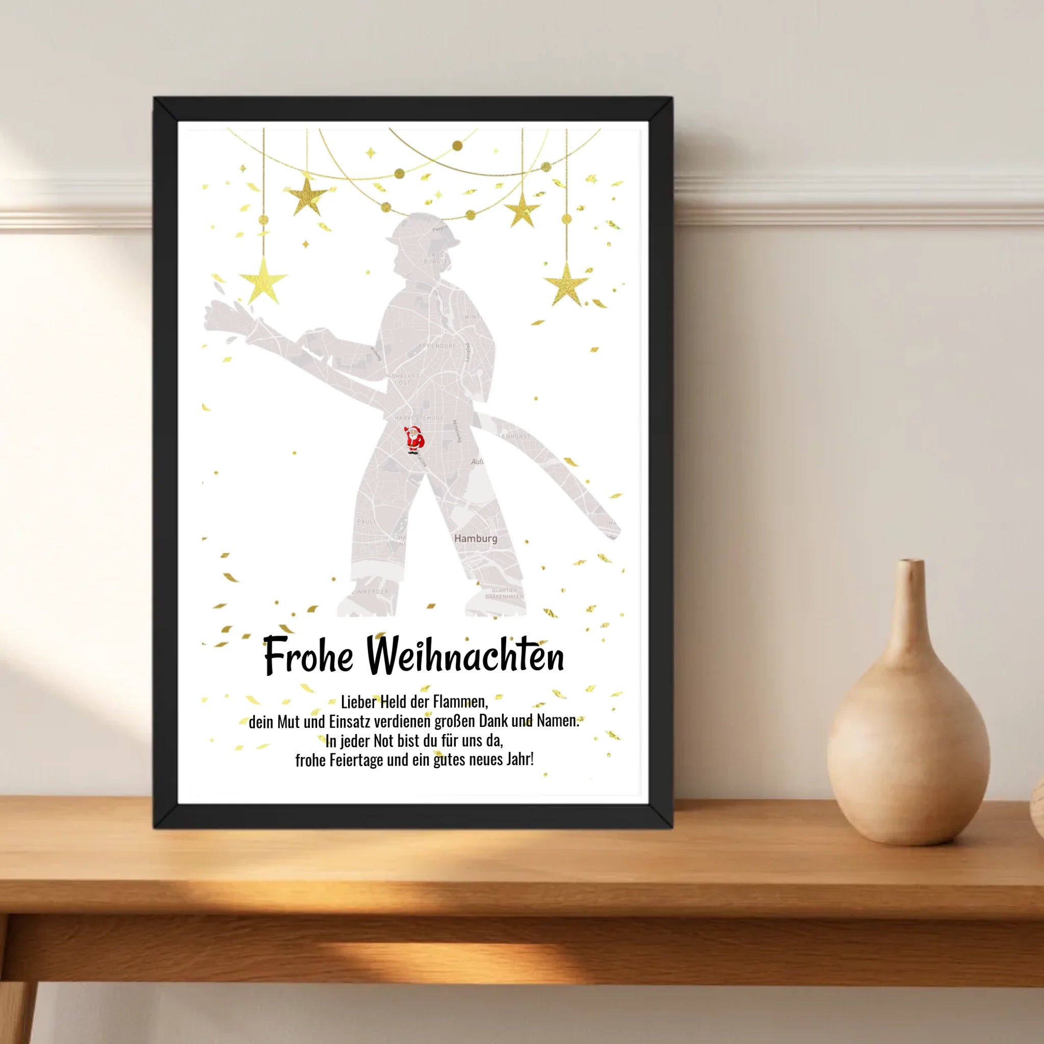 Feuerwehrmann Weihnachtsgeschenk Koordinaten Bild Stadtkarte mit Weihnachtswünsche - Cantty