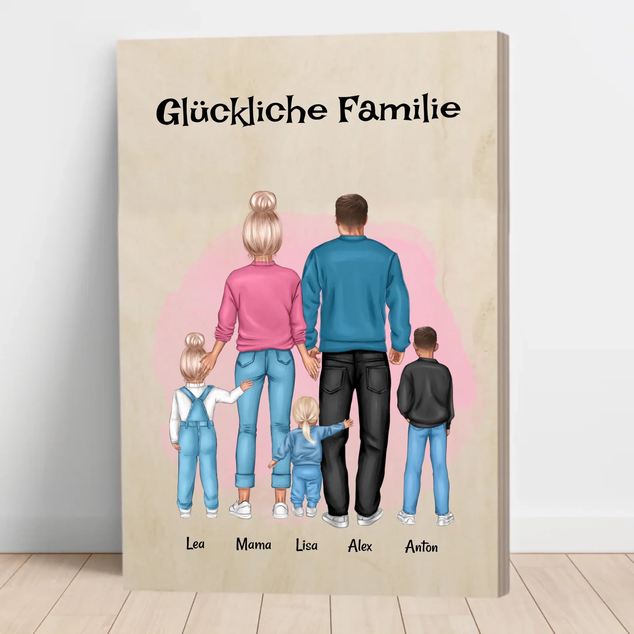 Geschenk Familie Holzbild mit Kinder Junge & Mädchen - Cantty