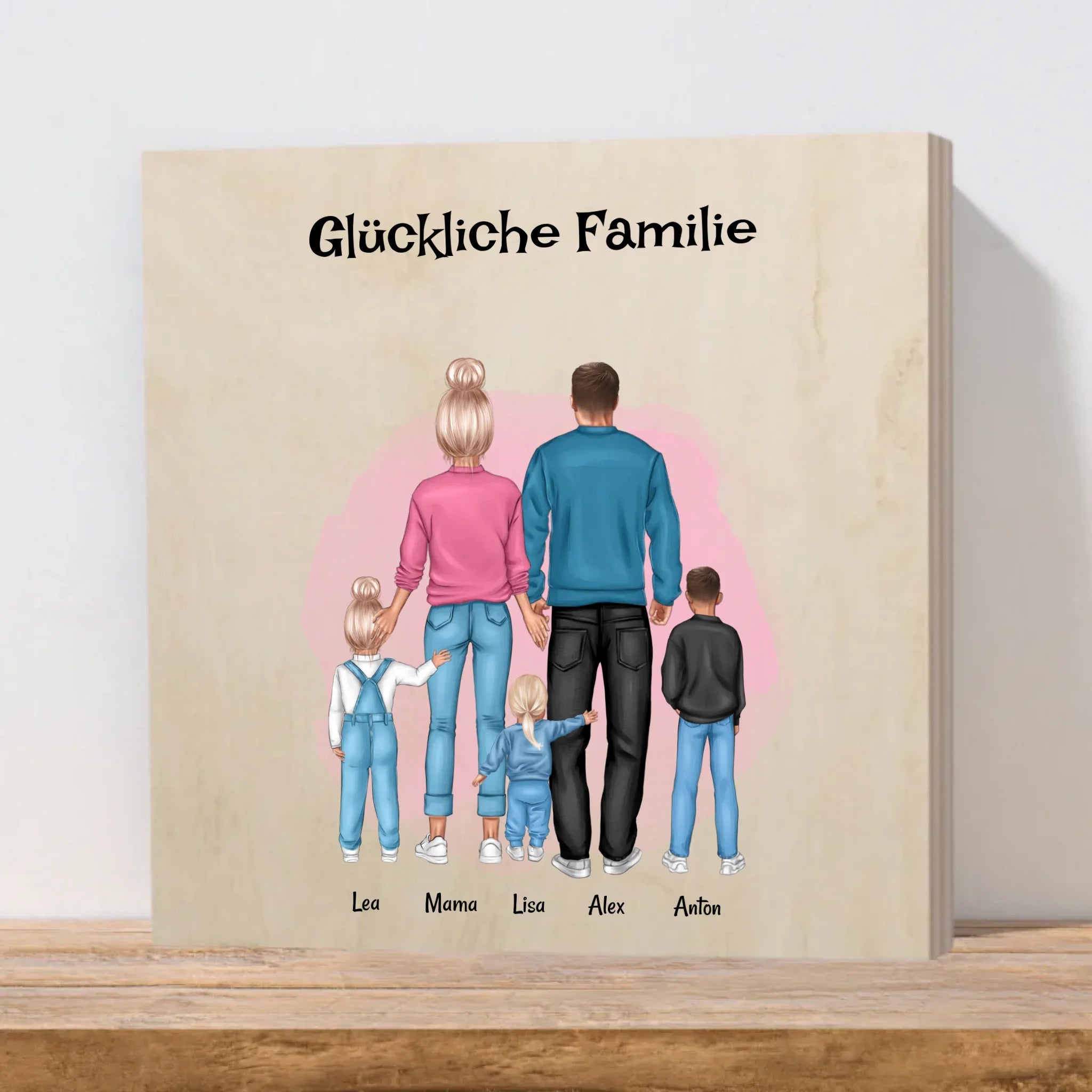 Geschenk Familie Holzbild mit Kinder Junge & Mädchen - Cantty