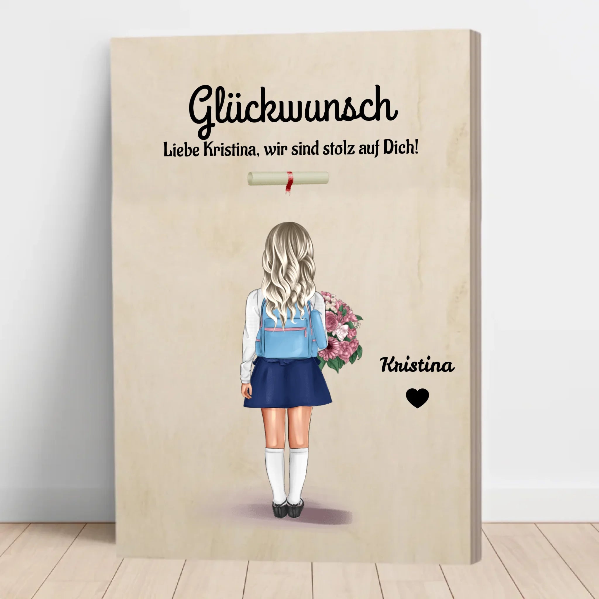 Geschenk Mädchen zum Zeugnis Holz Bild - Cantty