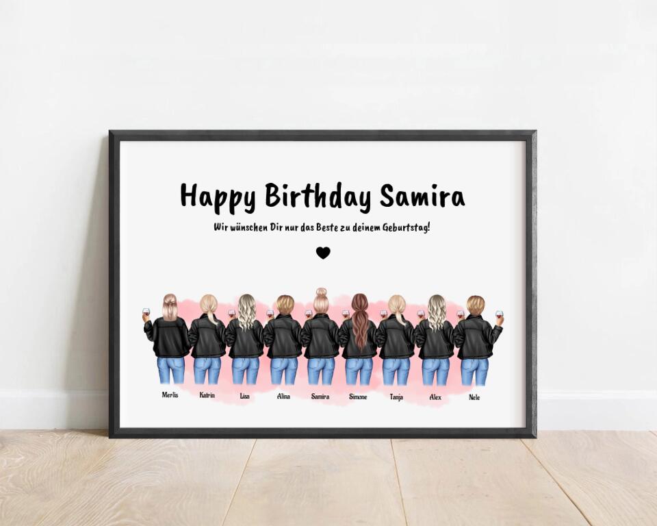 Geschenk Poster 9 Freundinnen personalisiert - Cantty