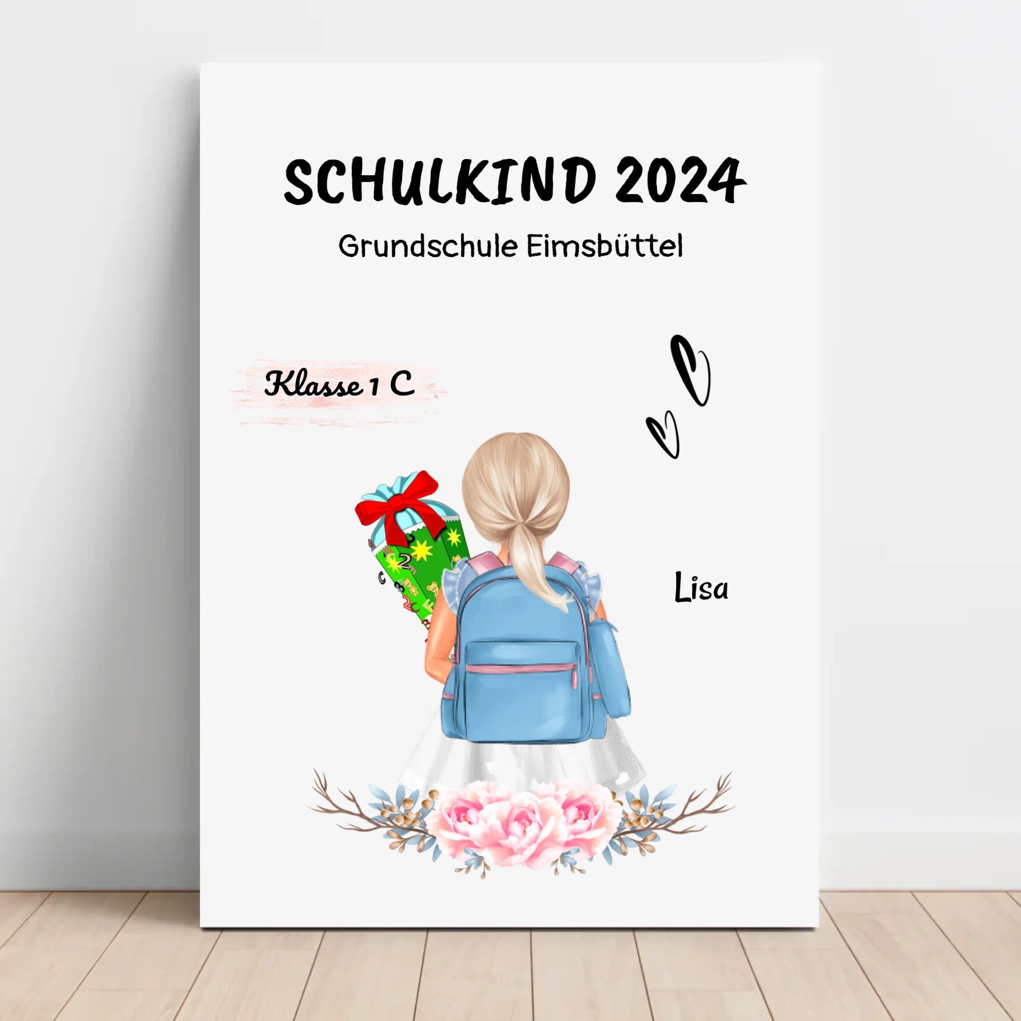 Geschenk zur Einschulung für Mädchen Leinwandbild personalisiert - Cantty