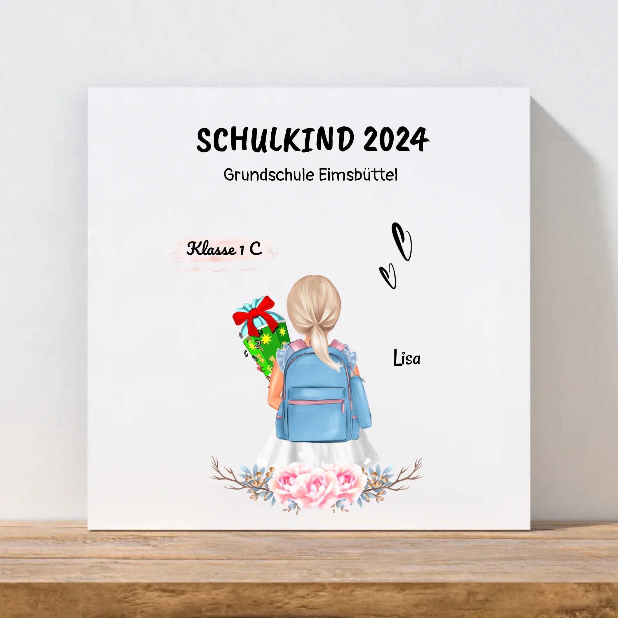 Geschenk zur Einschulung für Mädchen Leinwandbild personalisiert - Cantty