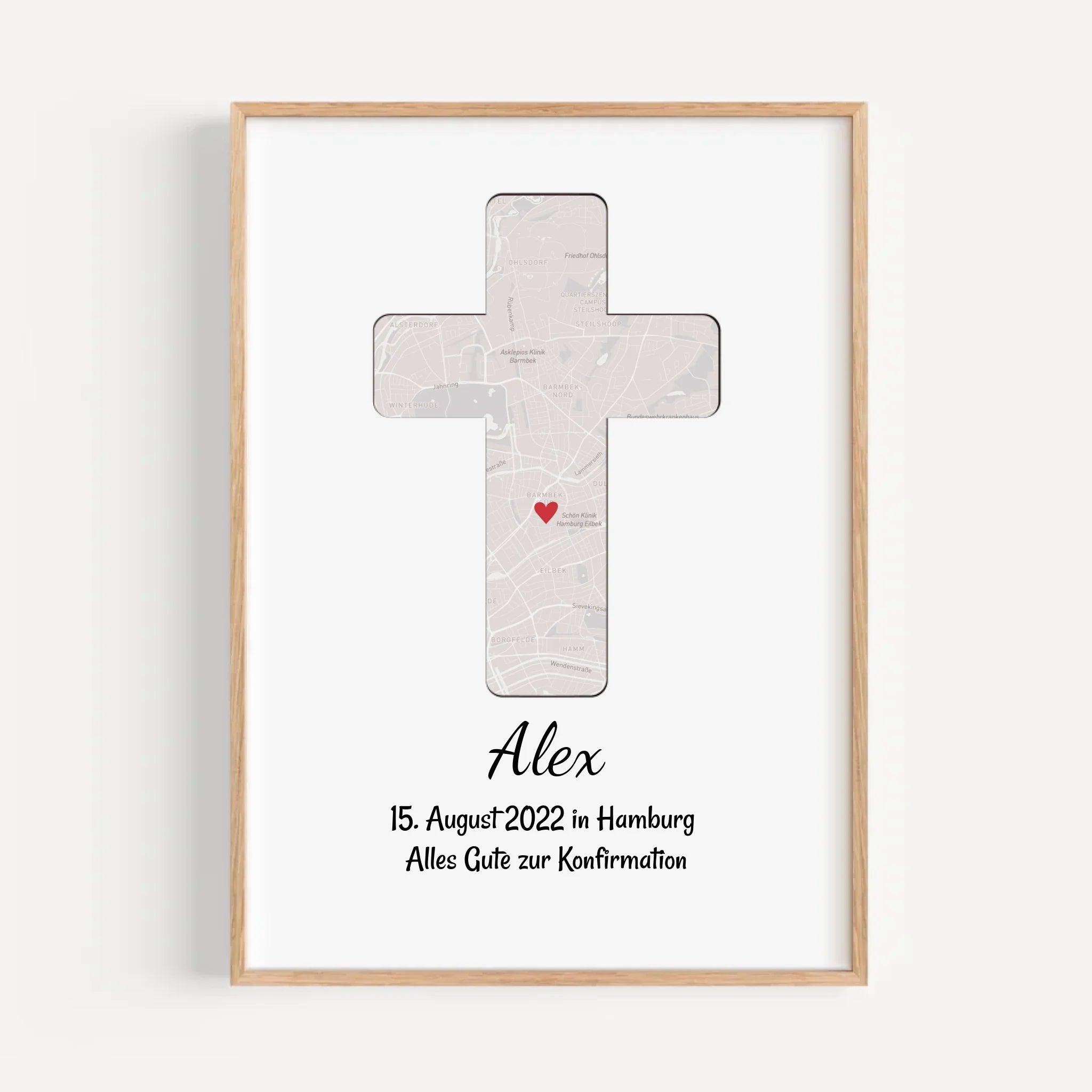 Geschenk zur Konfirmation personalisiertes Poster Konfirmationskreuz Kreuz Bild Stadtkarte - Cantty