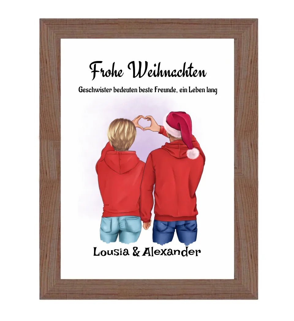 Geschwister Weihnachtsgeschenk Poster personalisiert - Cantty