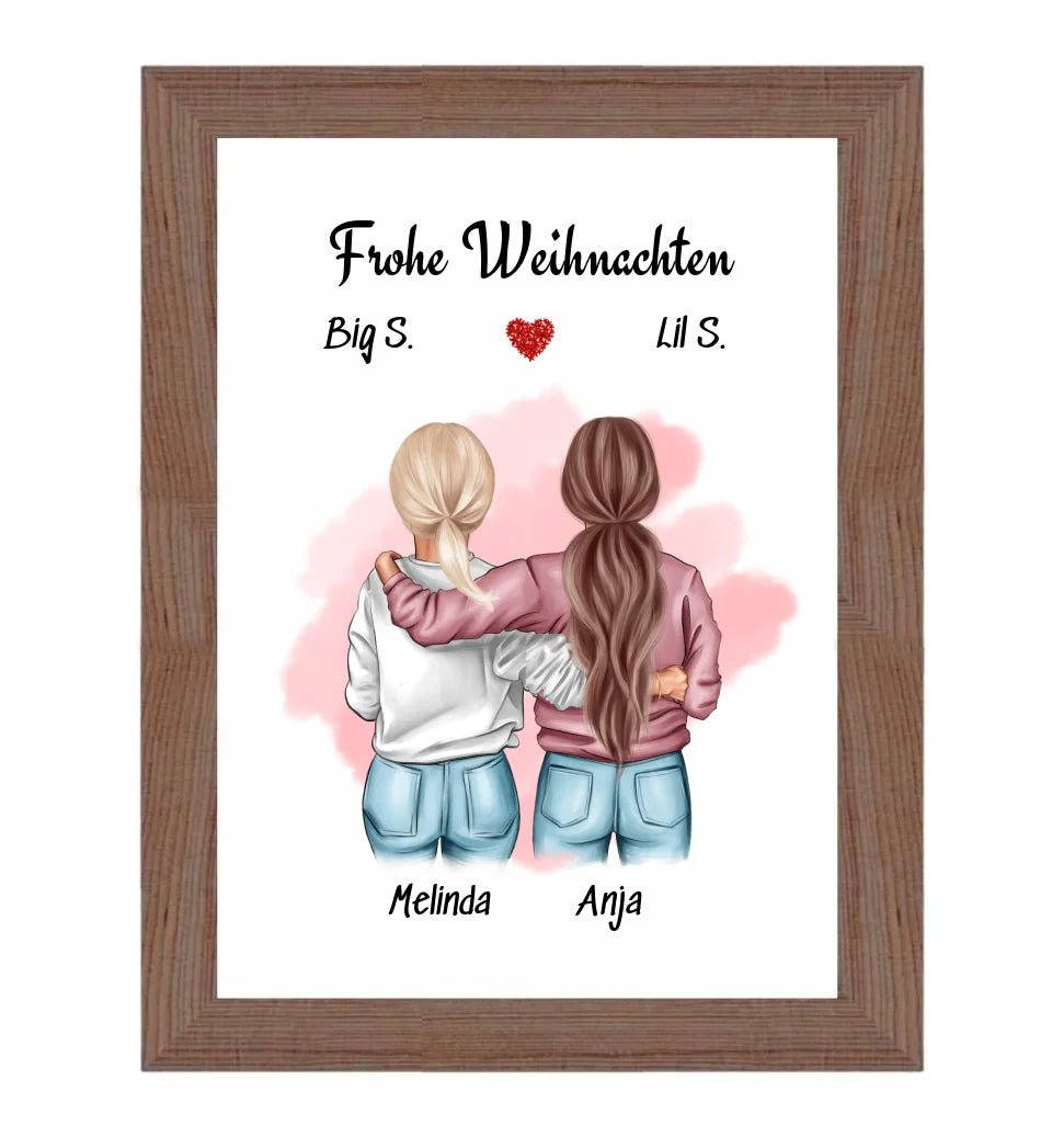 Große & kleine Schwester Bild Weihnachtsgeschenk personalisiert - Cantty