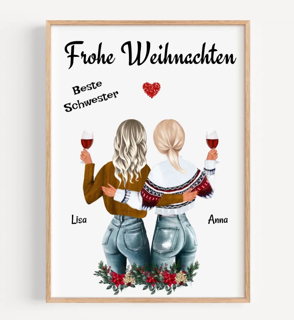 Große & Kleine Schwester Poster Weihnachtsgeschenk - Cantty