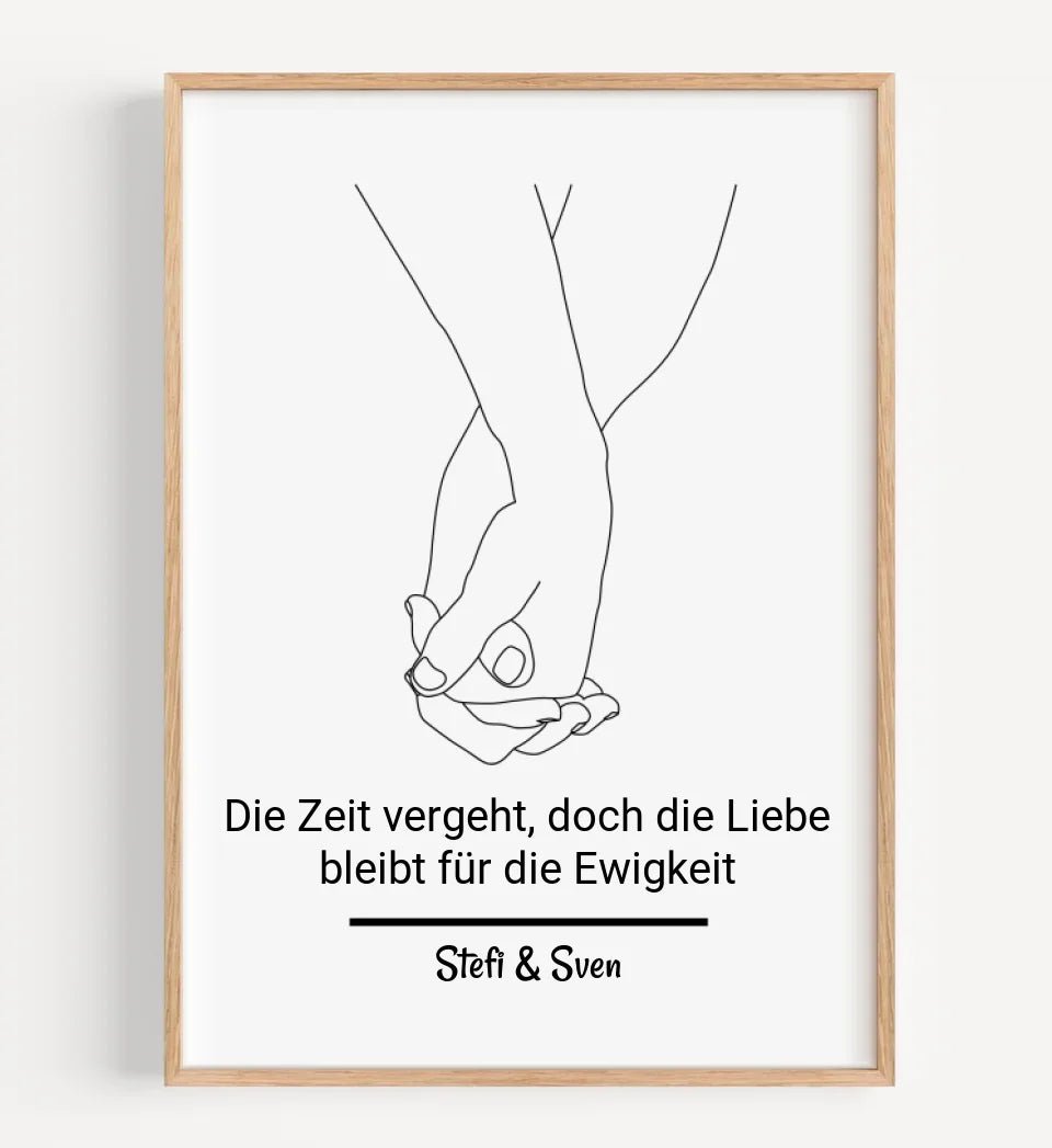 Hände Pärchen Linien Kunst Geschenk zum Jahrestag personalisiert mit Spruch und Namen - Cantty