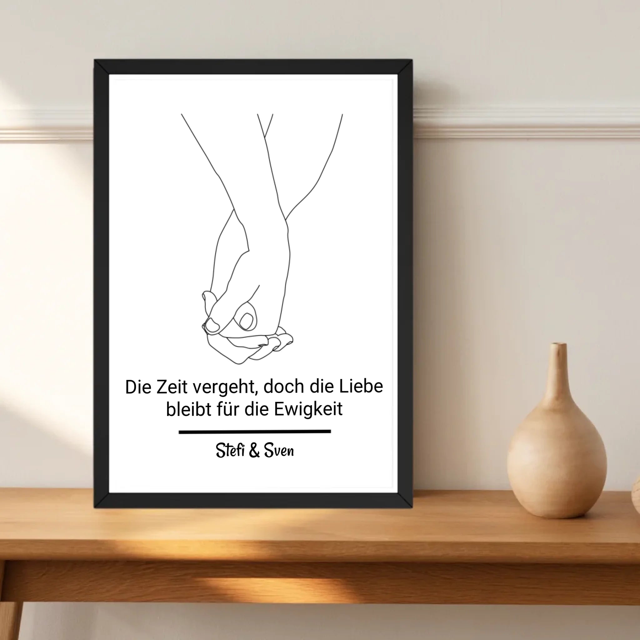 Hände Pärchen Linien Kunst Geschenk zum Jahrestag personalisiert mit Spruch und Namen - Cantty