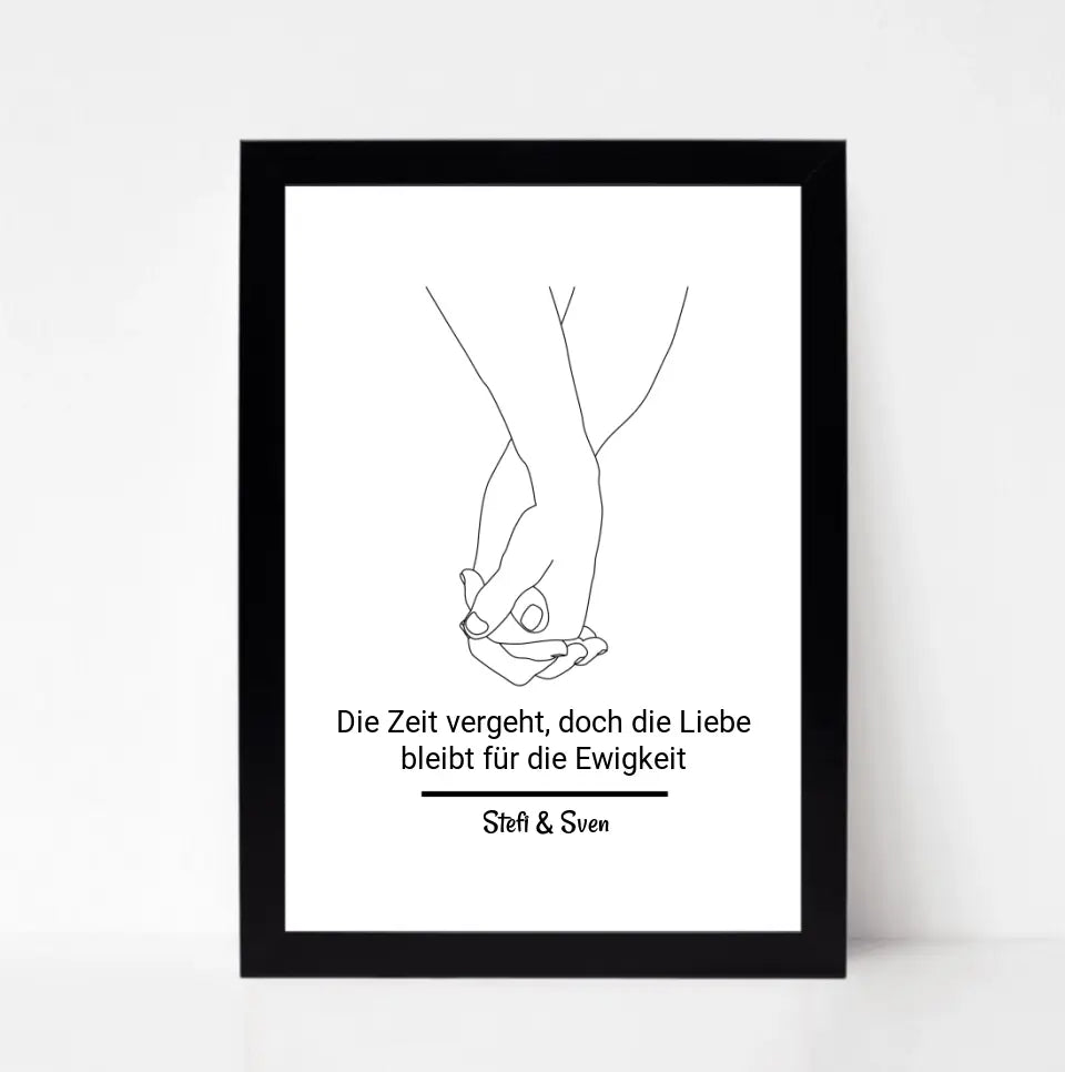 Hände Pärchen Linien Kunst Geschenk zum Jahrestag personalisiert mit Spruch und Namen - Cantty