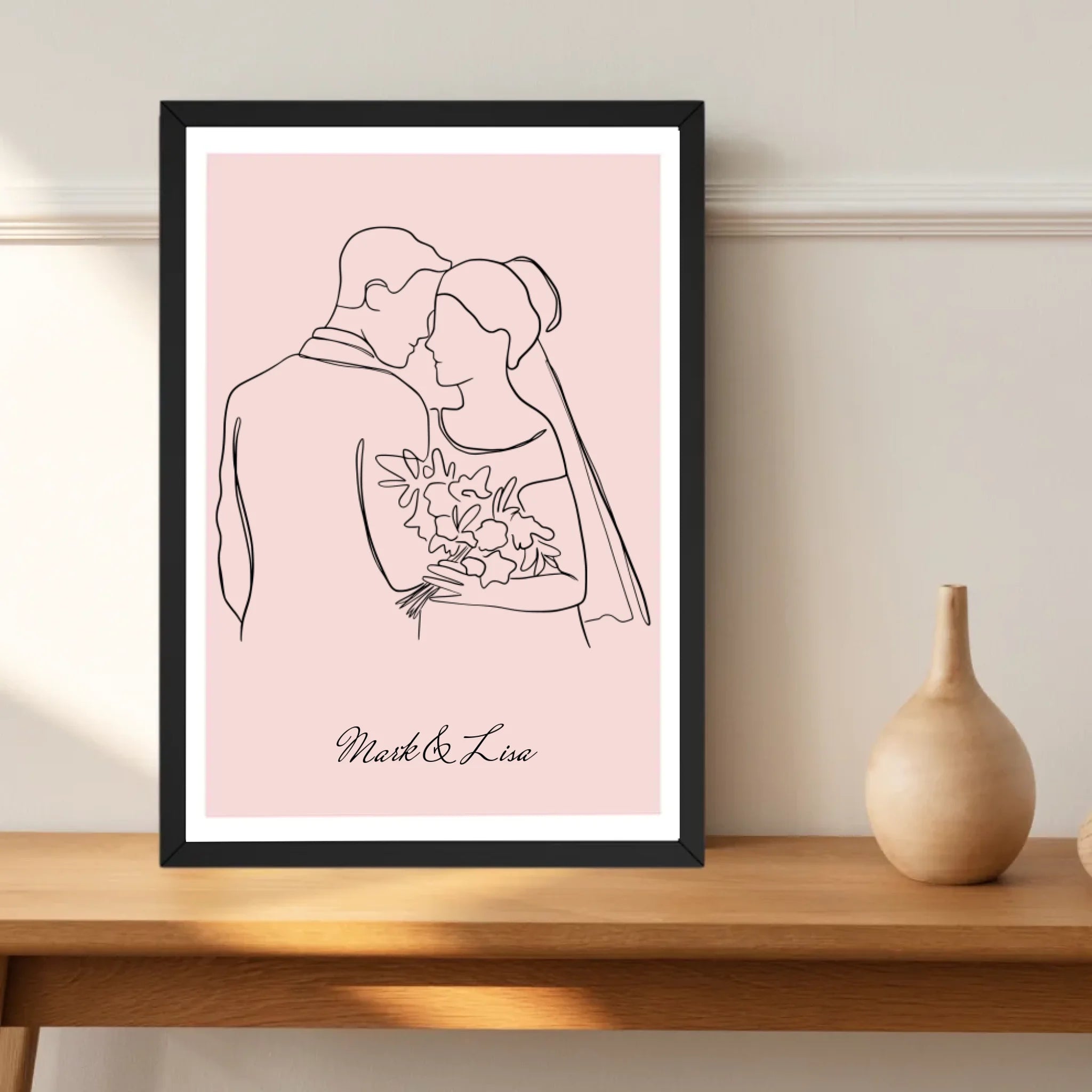 Hochzeitspaar Linienkunst Poster personalisiert zur Hochzeit - Cantty