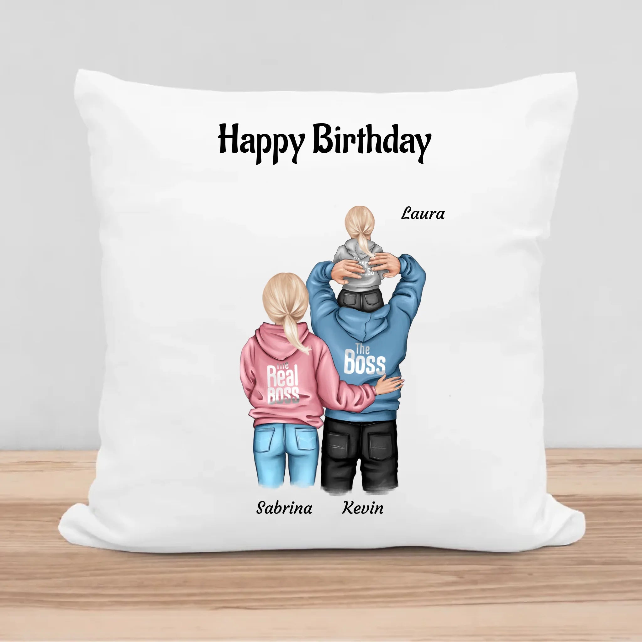 Junge & Mädchen Geburtstag Geschenk Kissen Bild mit Eltern - Cantty